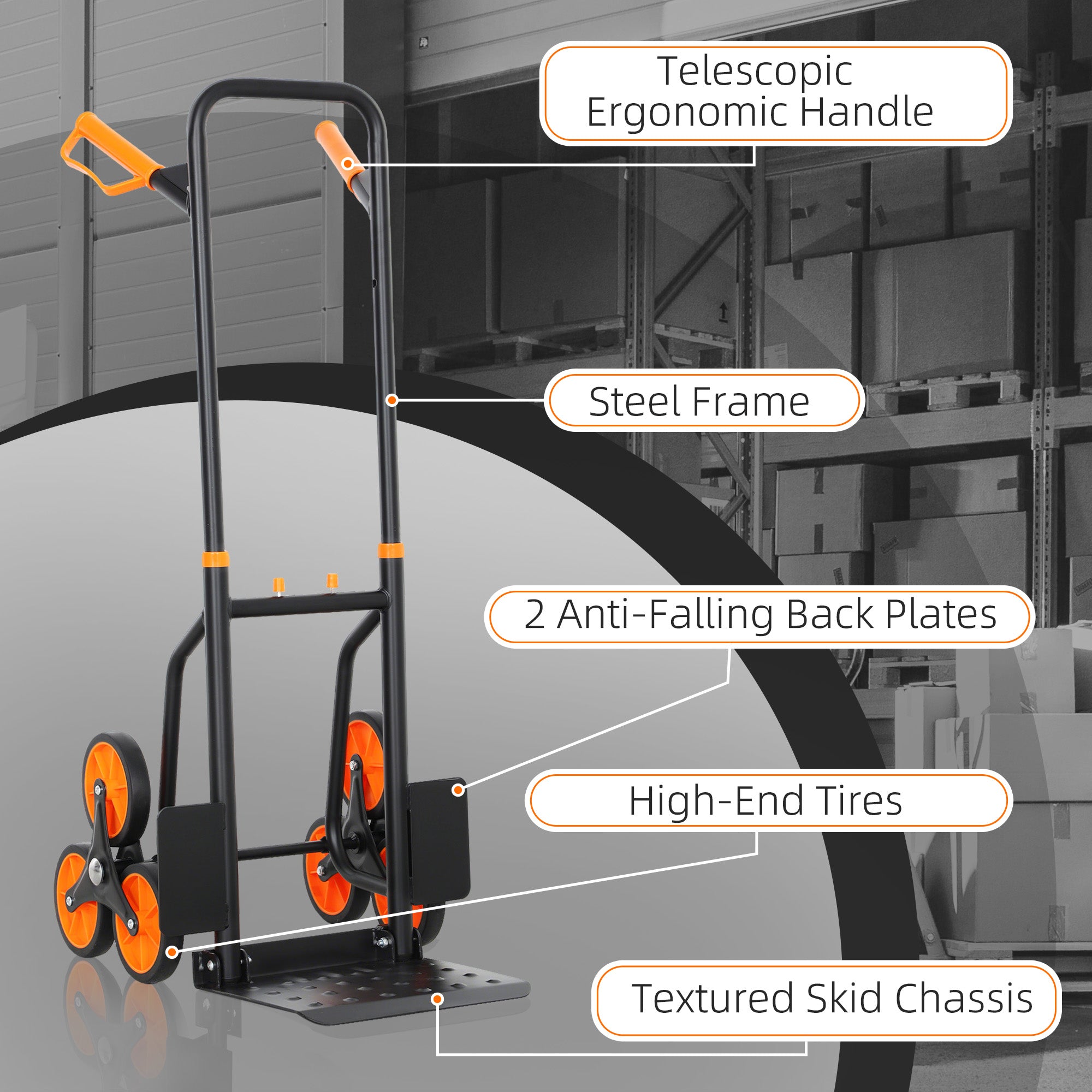 DURHAND Six-Wheel Folding Sack Barrow Trolley - Black/Orange