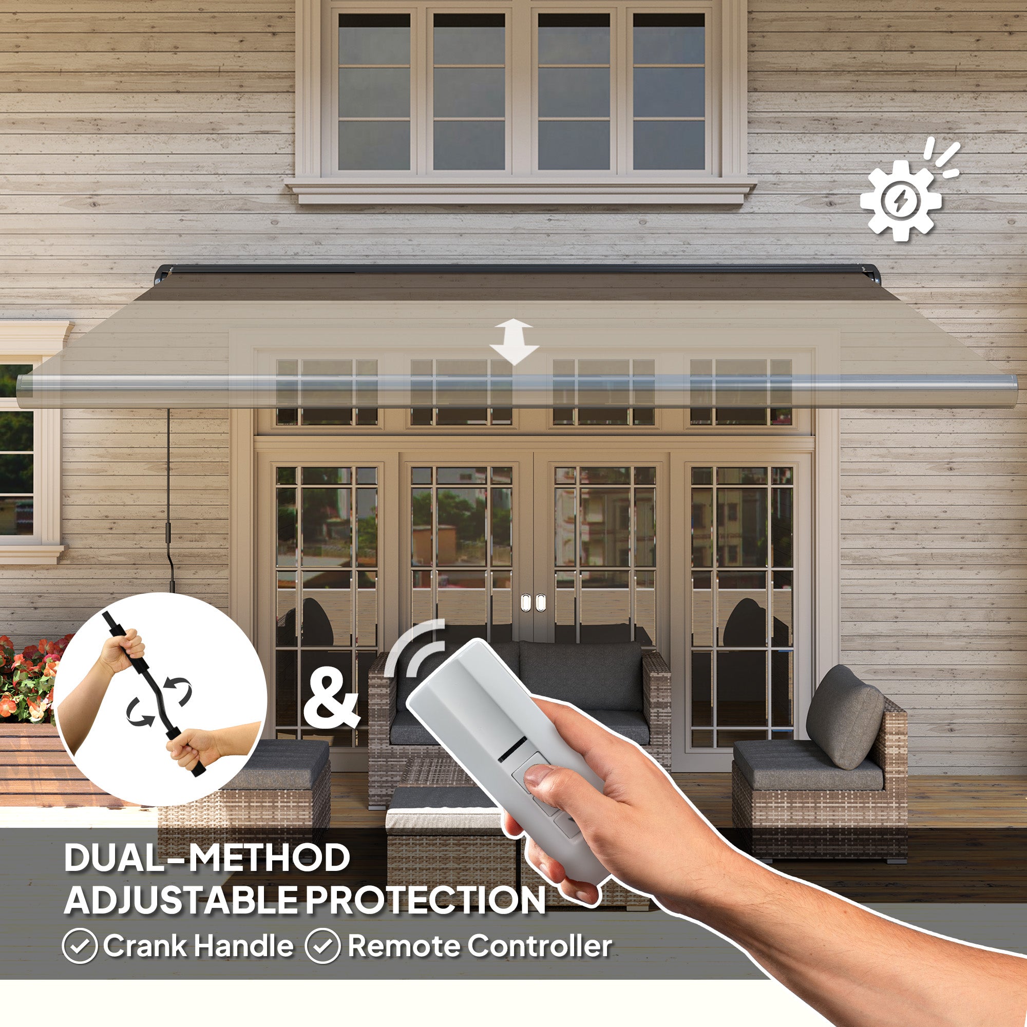 Outsunny 4 x 3(m) Full Cassette Electric Awning with Remote Controller, Aluminium Frame DIY Retractable Garden Awning, UV50+ Sun Shade Canopy for Deck Door Window, Light Grey