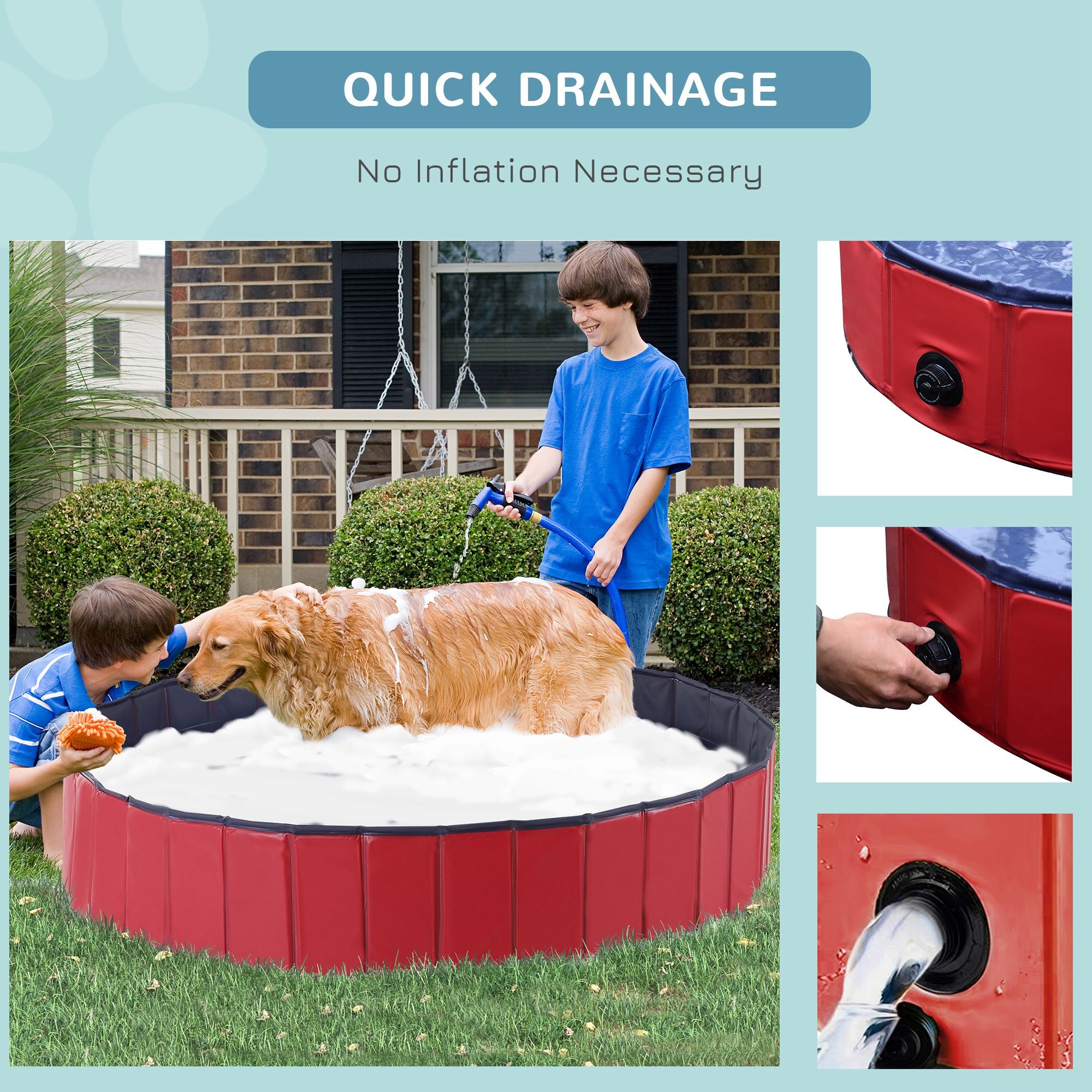 PawHut Foldable Dog Paddling Pool Pet Cat Swimming Pool Indoor/Outdoor Collapsible Summer Bathing Tub Shower Tub Puppy Washer (Φ160 × 30H cm, Red)