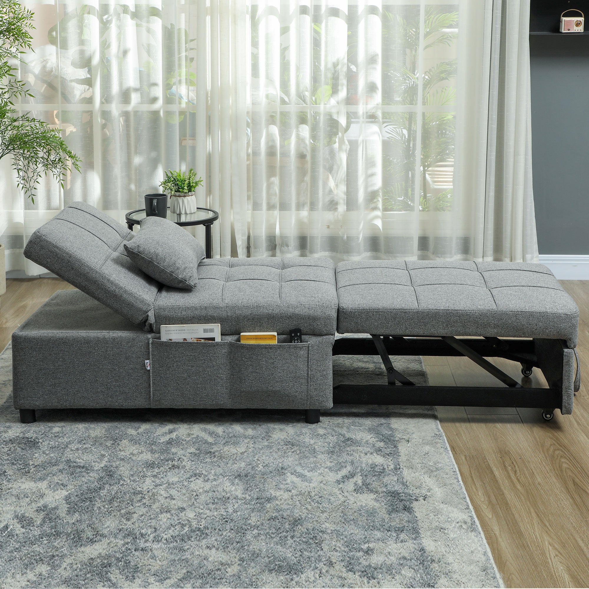 HOMCOM Four-In-One Single Sleeper Chair - Dark Grey