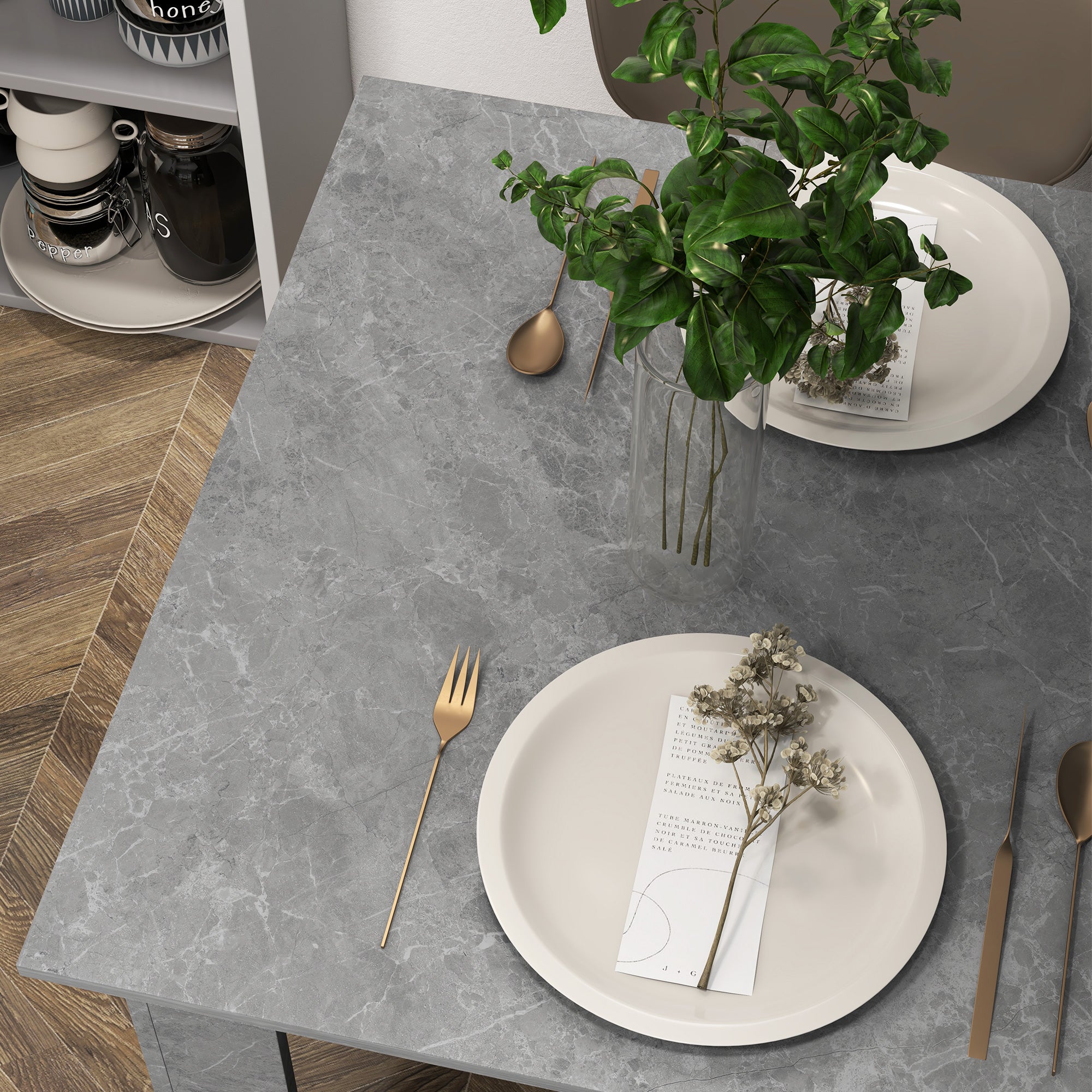 HOMCOM Square Dining Table, Modern Small Dining Table with Faux Cement Effect, Space Saving, Non-slip Foot Pads, Cement Grey