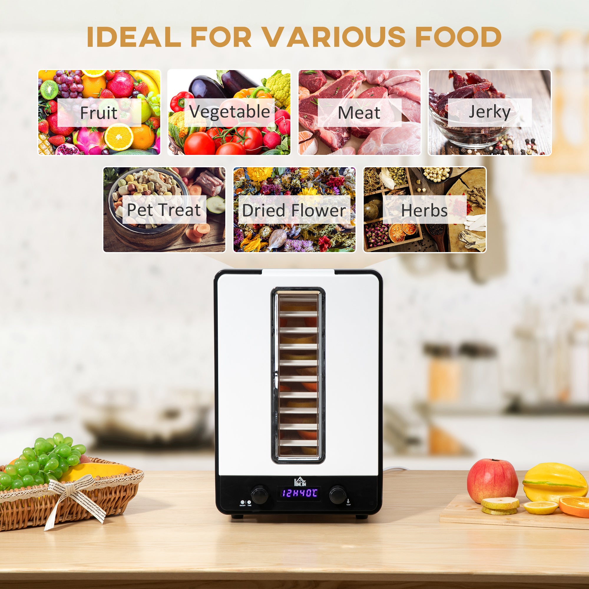 HOMCOM 11-Tray Food Dehydrator, 40-70\'e2\'84\'83 Temperature and Timer