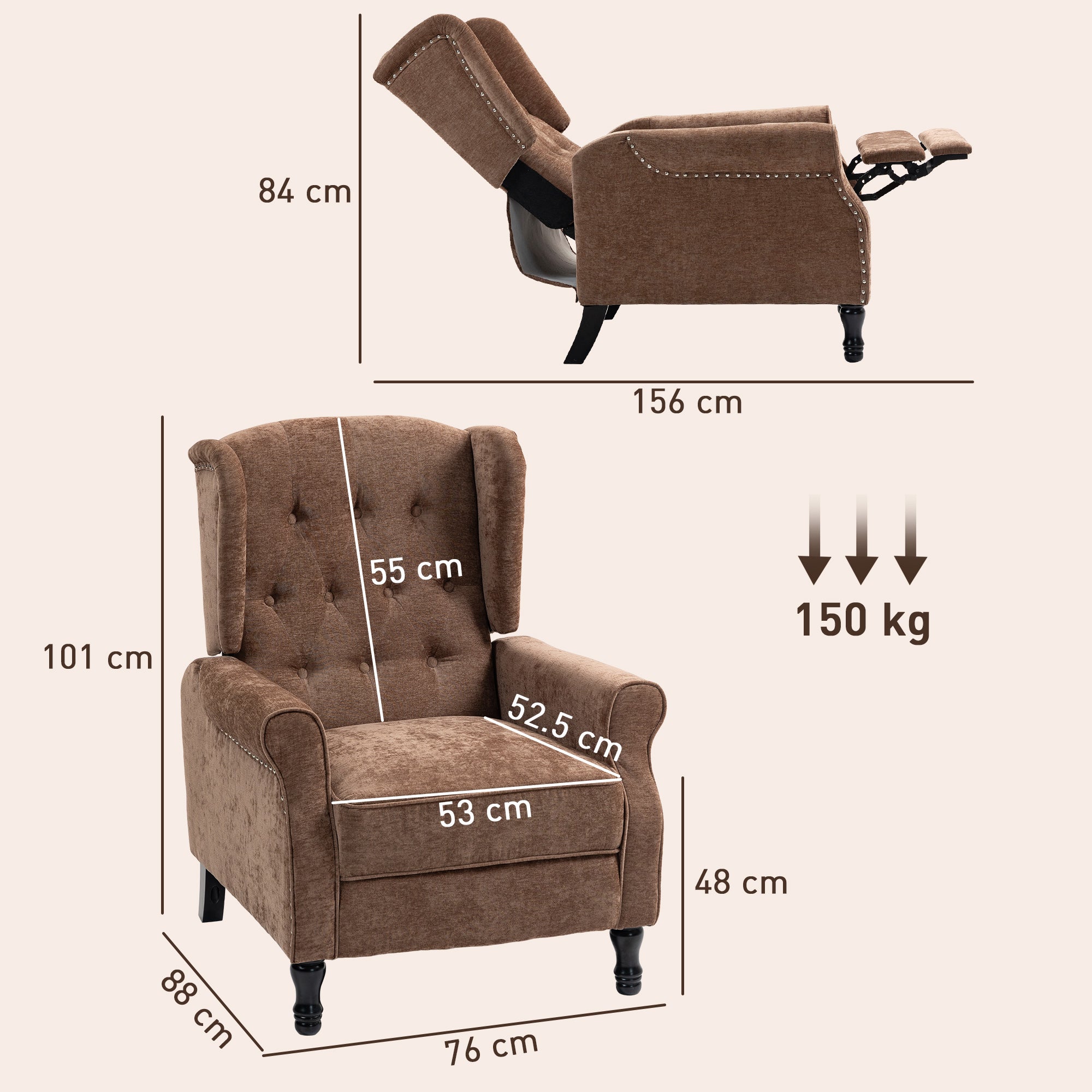 HOMCOM 150° Reclining Vintage Armchair, with footrest - Brown