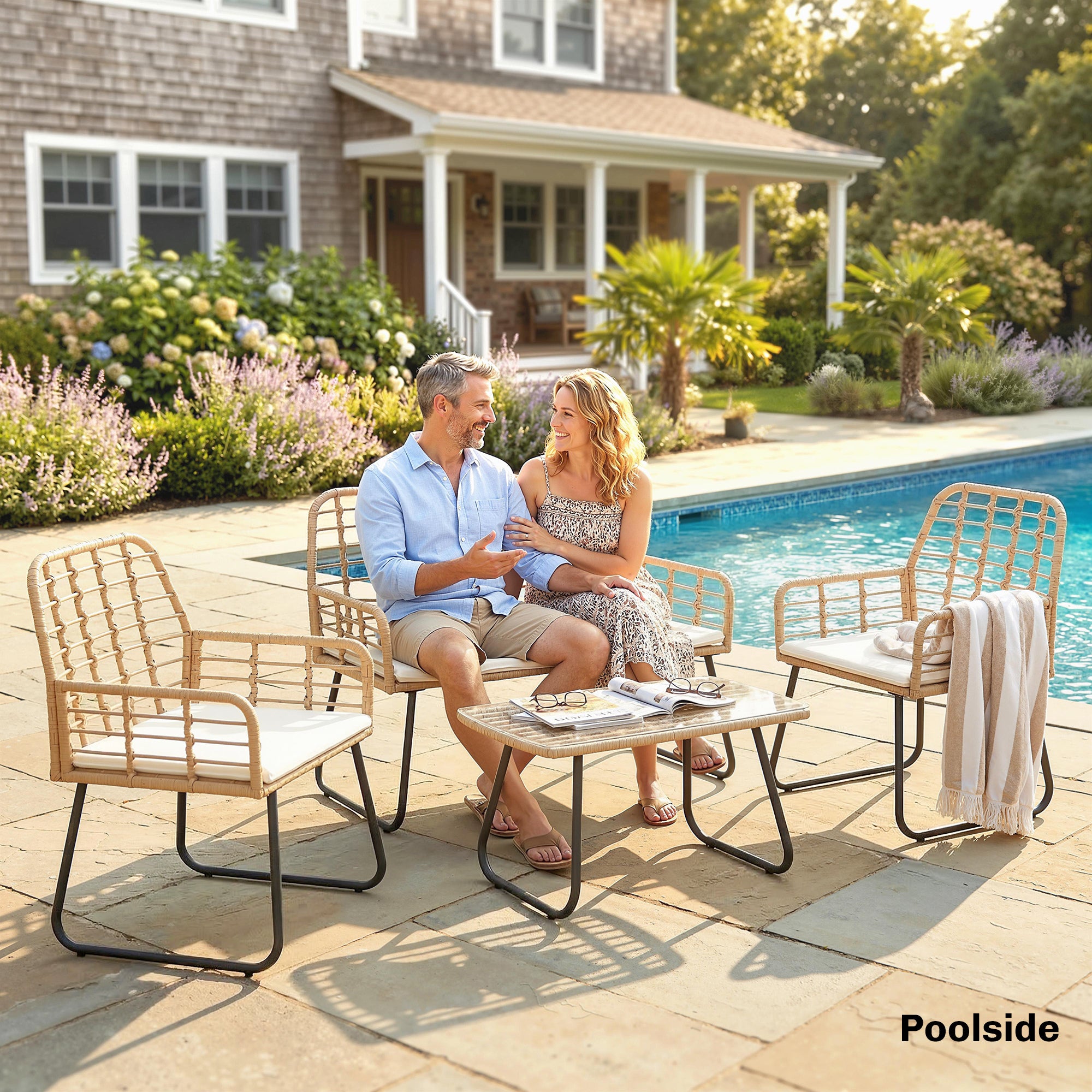 Outsunny 4 Piece Rattan Garden Furniture Set, Outdoor Patio Furniture with Loveseat, Armchairs and Coffee Table
