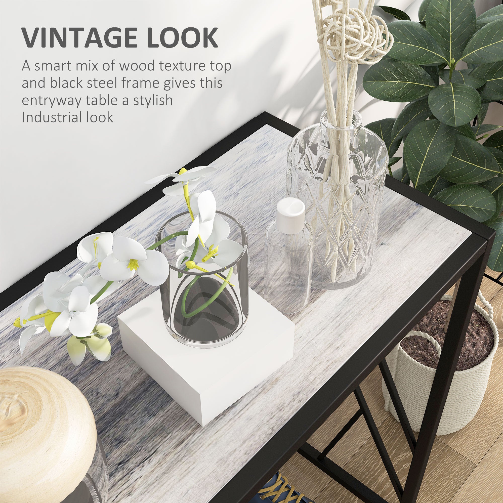 HOMCOM Console Table, Industrial Sofa Table with Metal Frame for Living Room, Hallway, 120\'c2\'a0cm, Grey