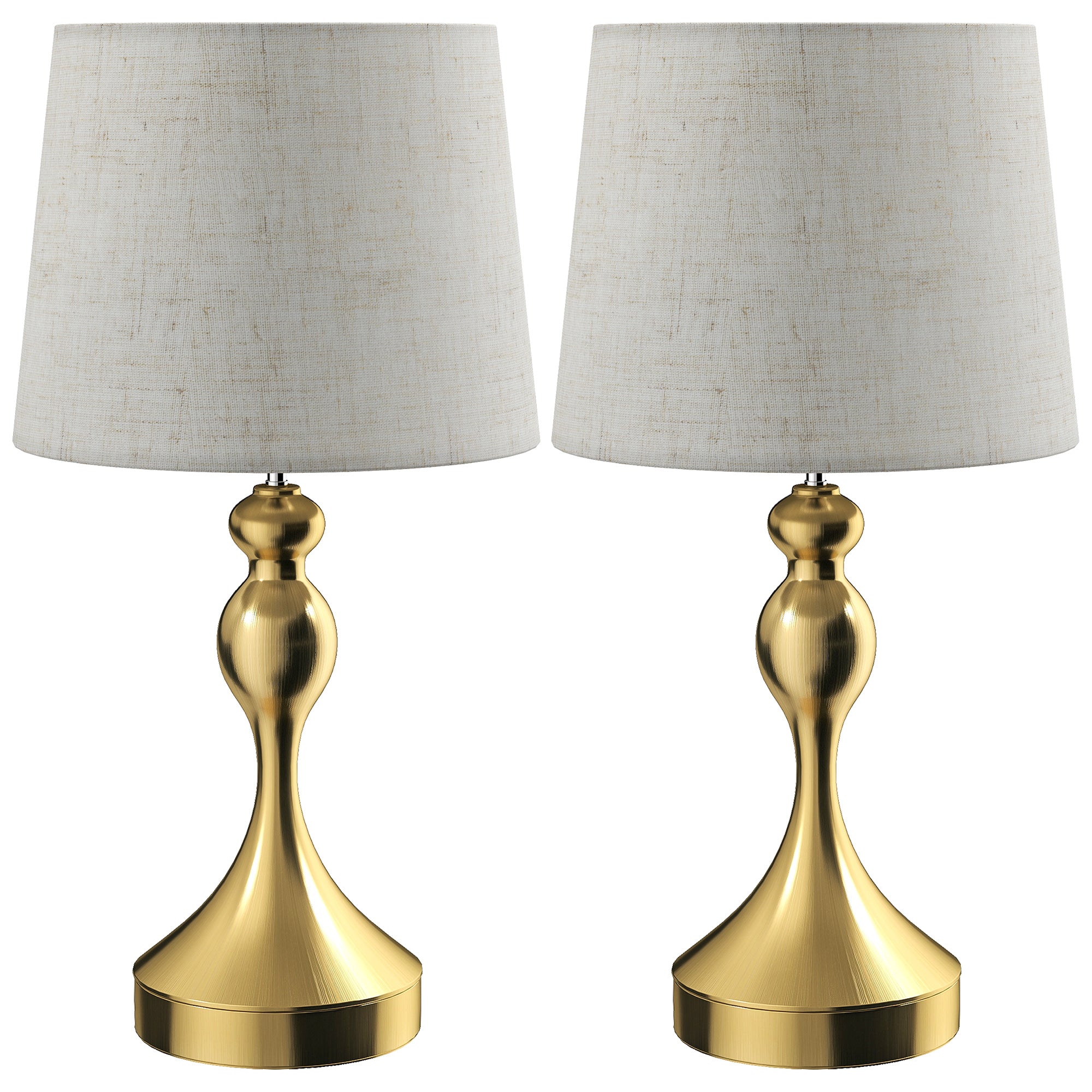 HOMCOM Dimmable Bedside Lamps Set of 2, Modern Table Lamps with 3 Colour Temperatures, USB A+C Charging Ports and Linen Shade for Living Room Bedroom Office, Gold Tone