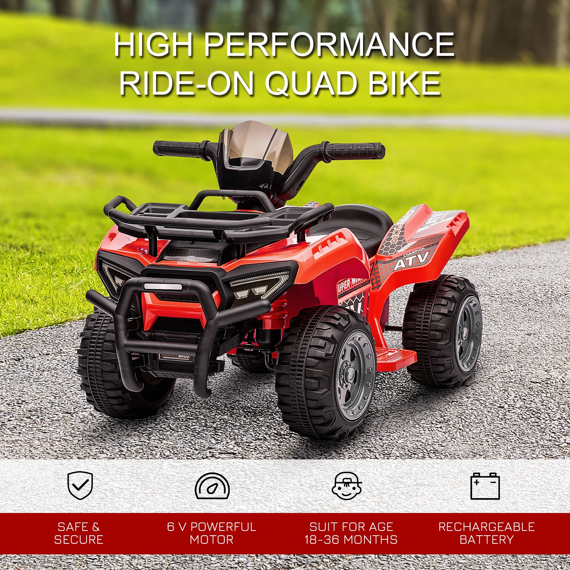 HOMCOM 6V Kids Electric Ride on Car Toddlers Quad Bike All Terrain Vehicle Toy With Music for 18-36 months Red