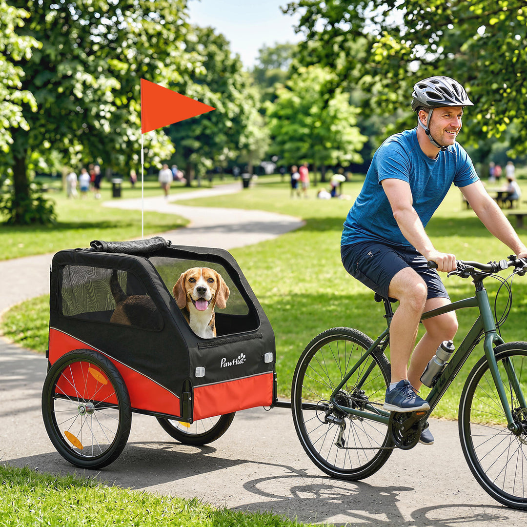 PawHut Dog Bike Trailer, Dog Cart Bicycle Carrier for Small and Medium Pets with 20" Inflatable Rubber Wheels, Red