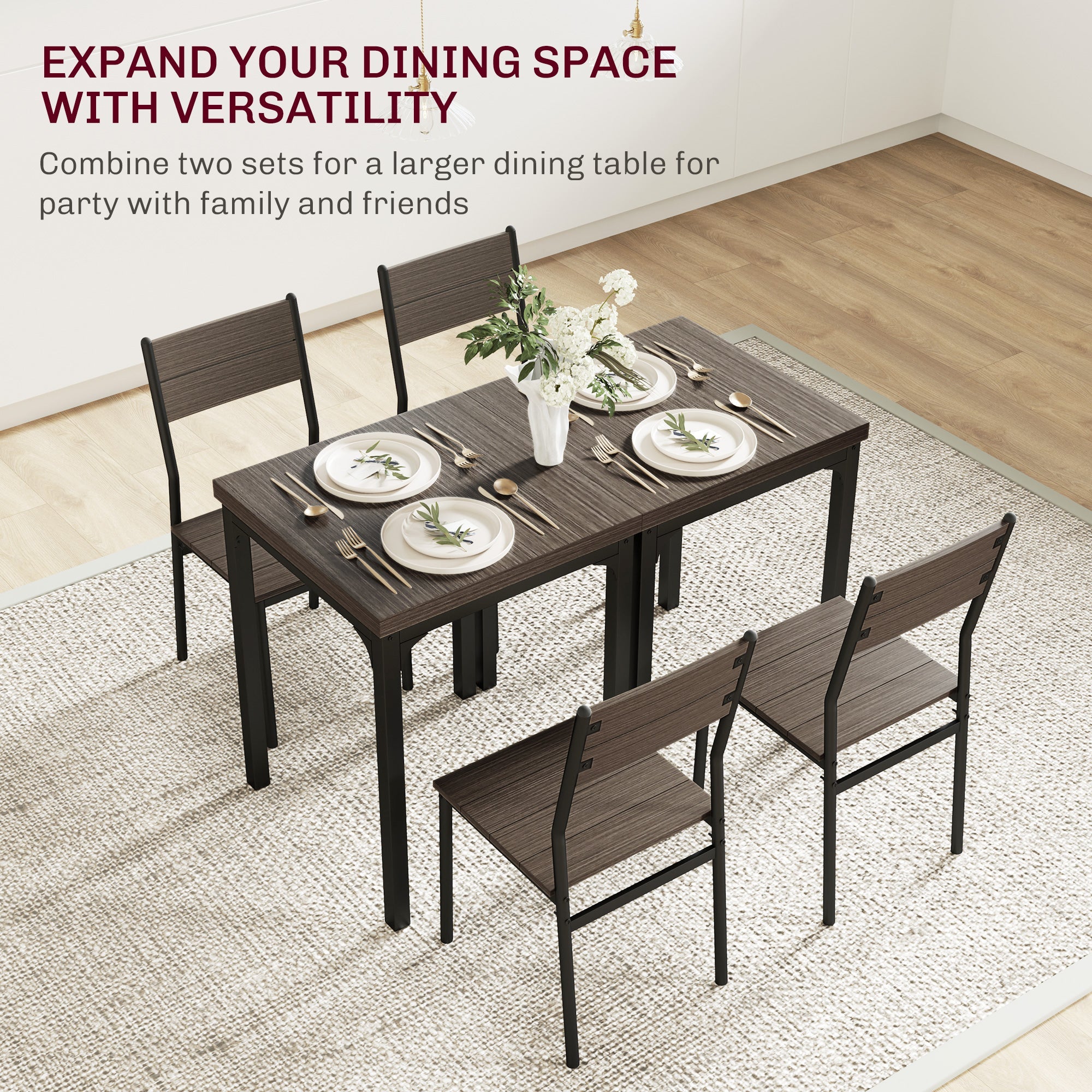 HOMCOM Three-Piece Minimal and Compact Dining Set, Grey Wood Grain