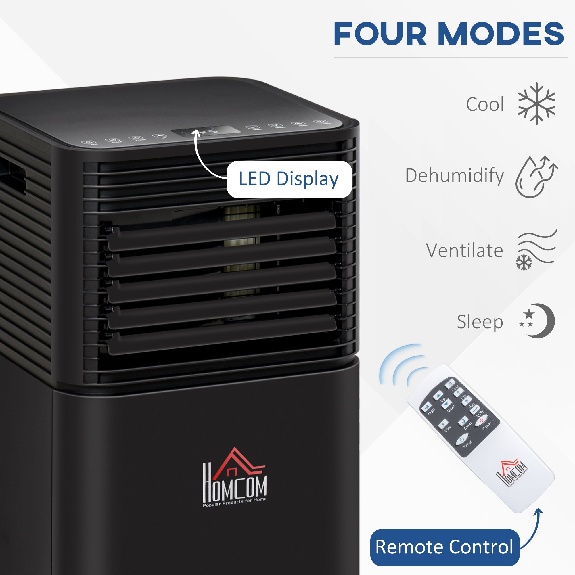 HOMCOM 7000 BTU 4-In-1 Portable Air Conditioner Unit Cooling Dehumidifying Ventilating for Room up to 15m², with Fan, Remote, 24H Timer, Window Mount Kit, R290, A Energy Efficiency