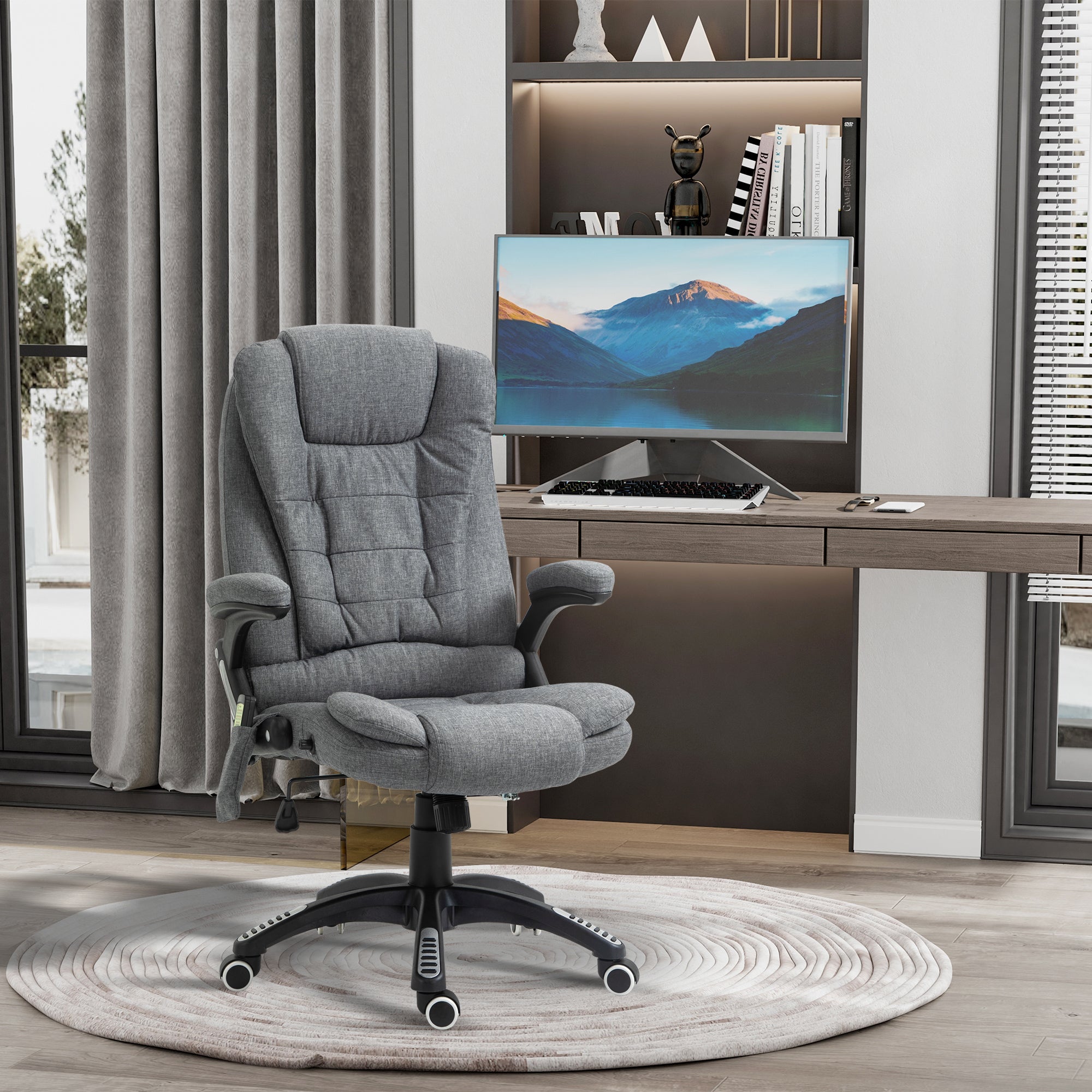 Vinsetto Massage Recliner Chair Heated Office Chair with Six Massage Points Linen-Feel Fabric 360\'c2\'b0 Swivel Wheels Grey