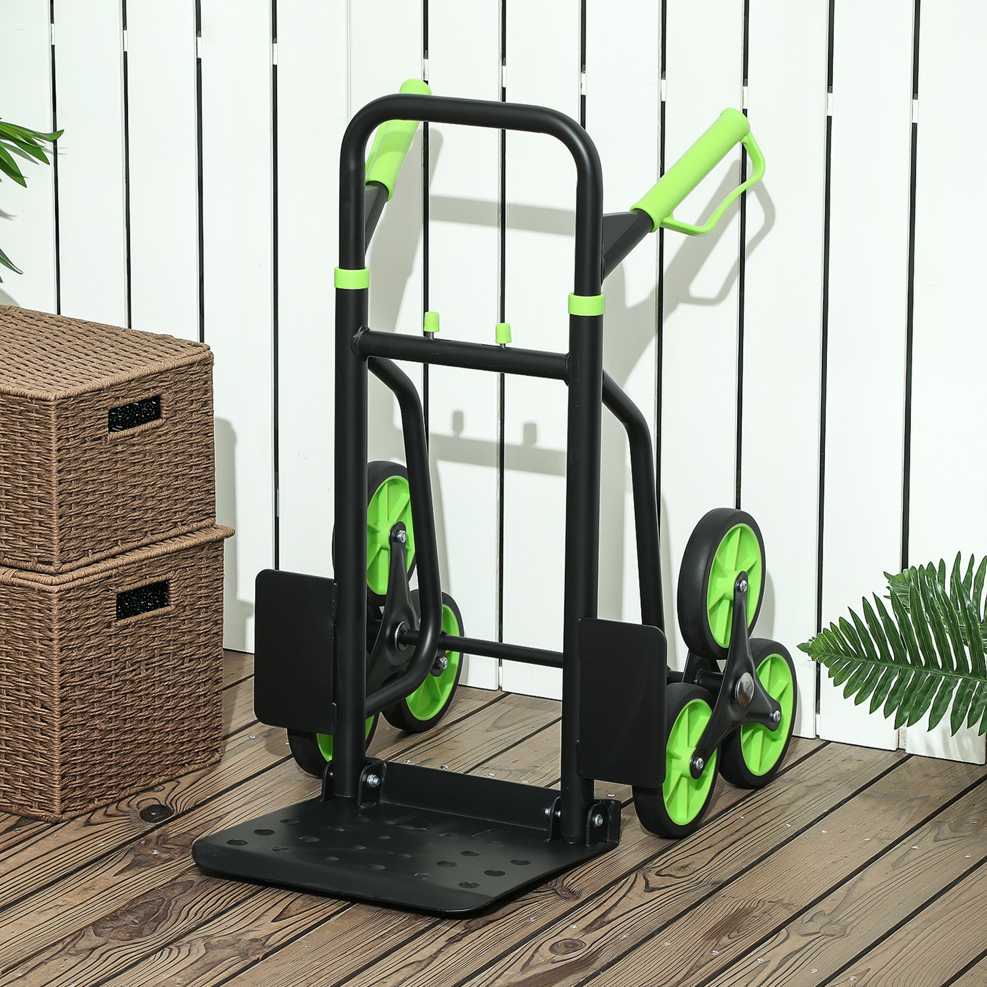 DURHAND Six-Wheel Folding Sack Barrow Trolley - Black/Green