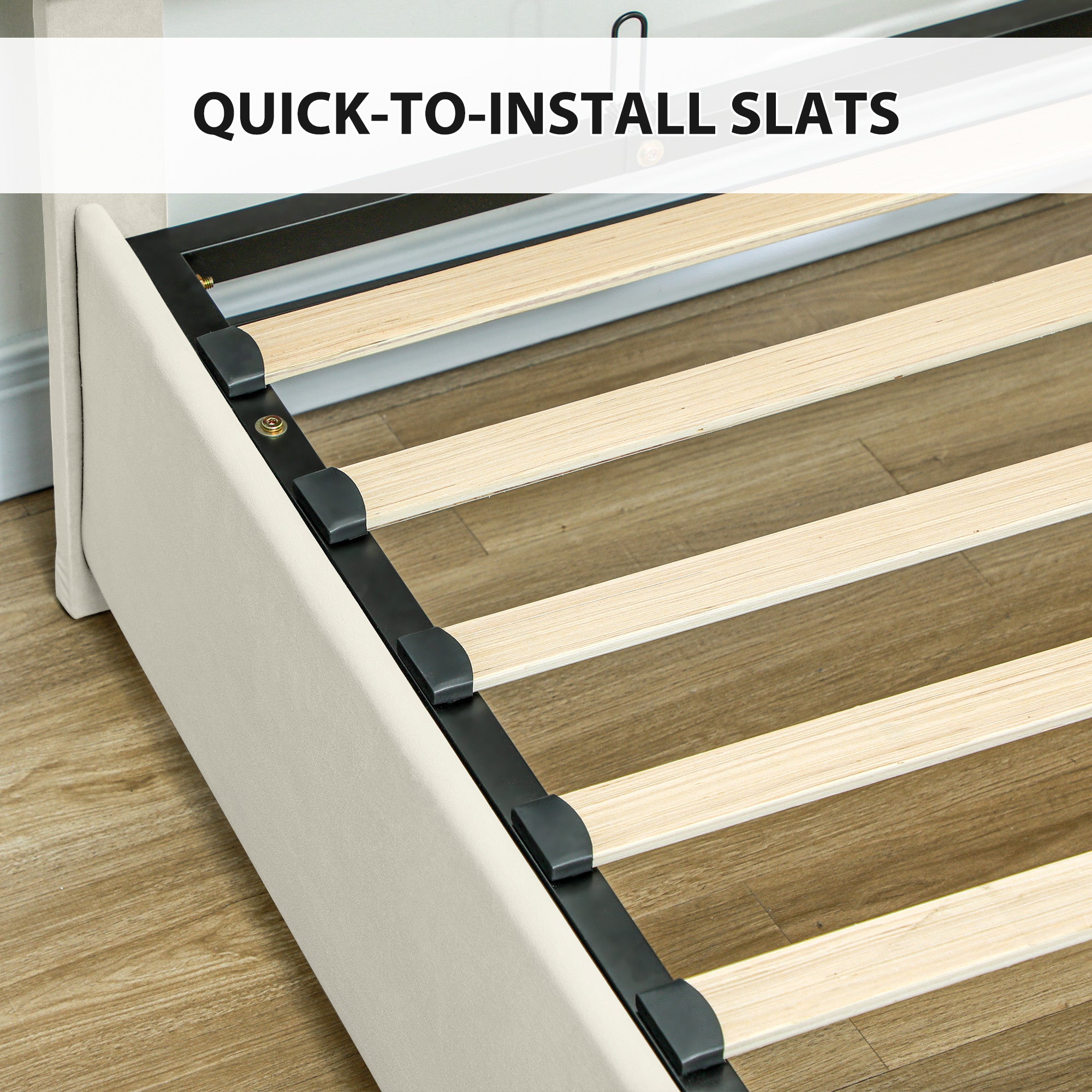 HOMCOM King Size Ottoman Bed Frame, with Front Drawer - Cream