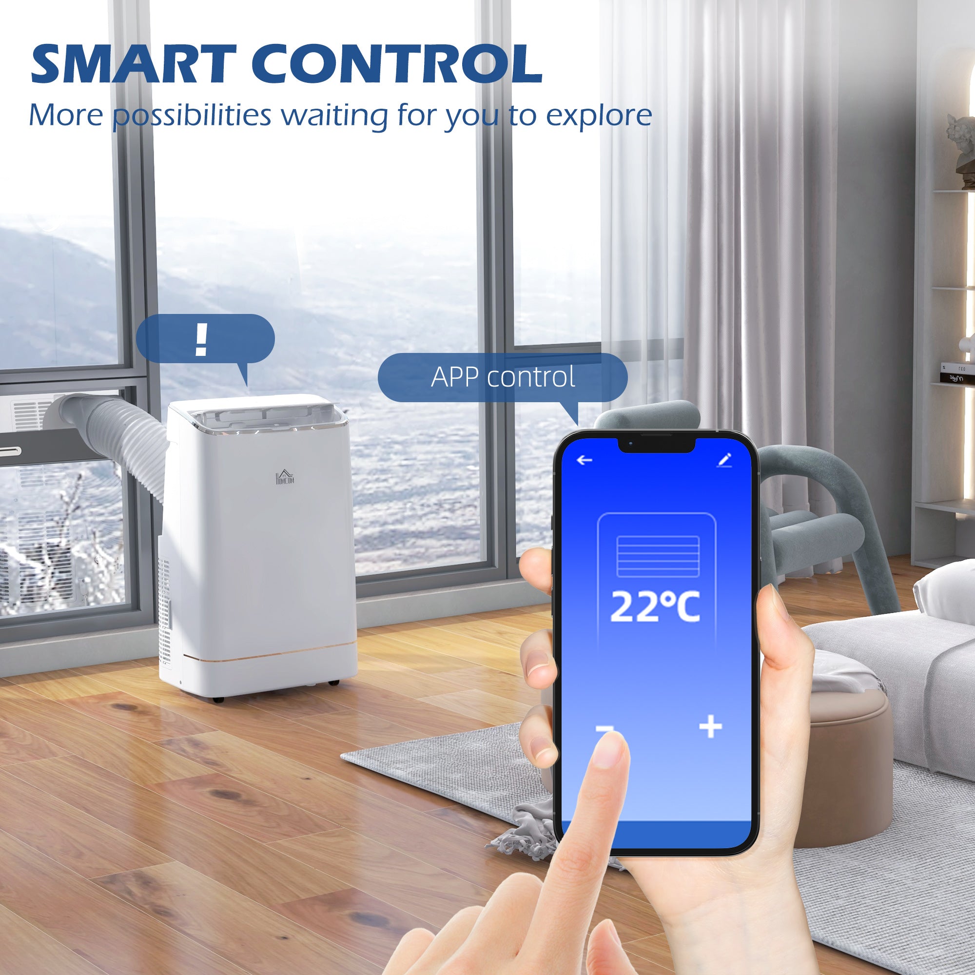 HOMCOM 14000 BTU Mobile Air Conditioner, 35m\'c2\'b2, Smart Home WiFi, with Dehumidifier, Fan, 24H Timer, Window Kit, White