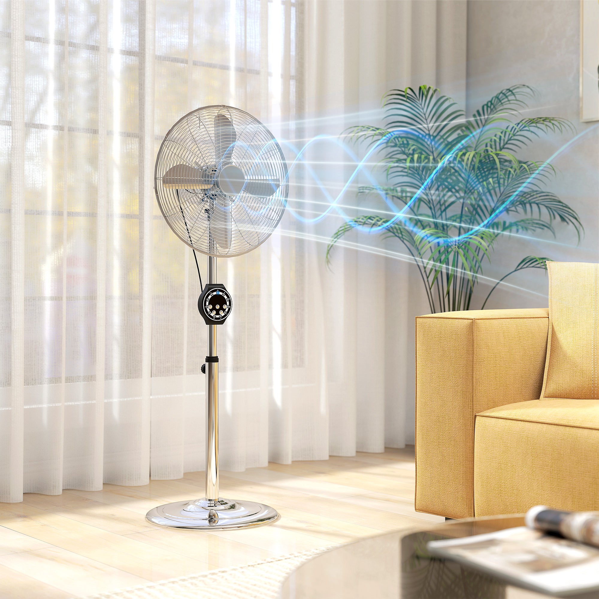 HOMCOM 18" Metal Pedestal Fan with Oscillating, Adjustable Height - Silver Tone