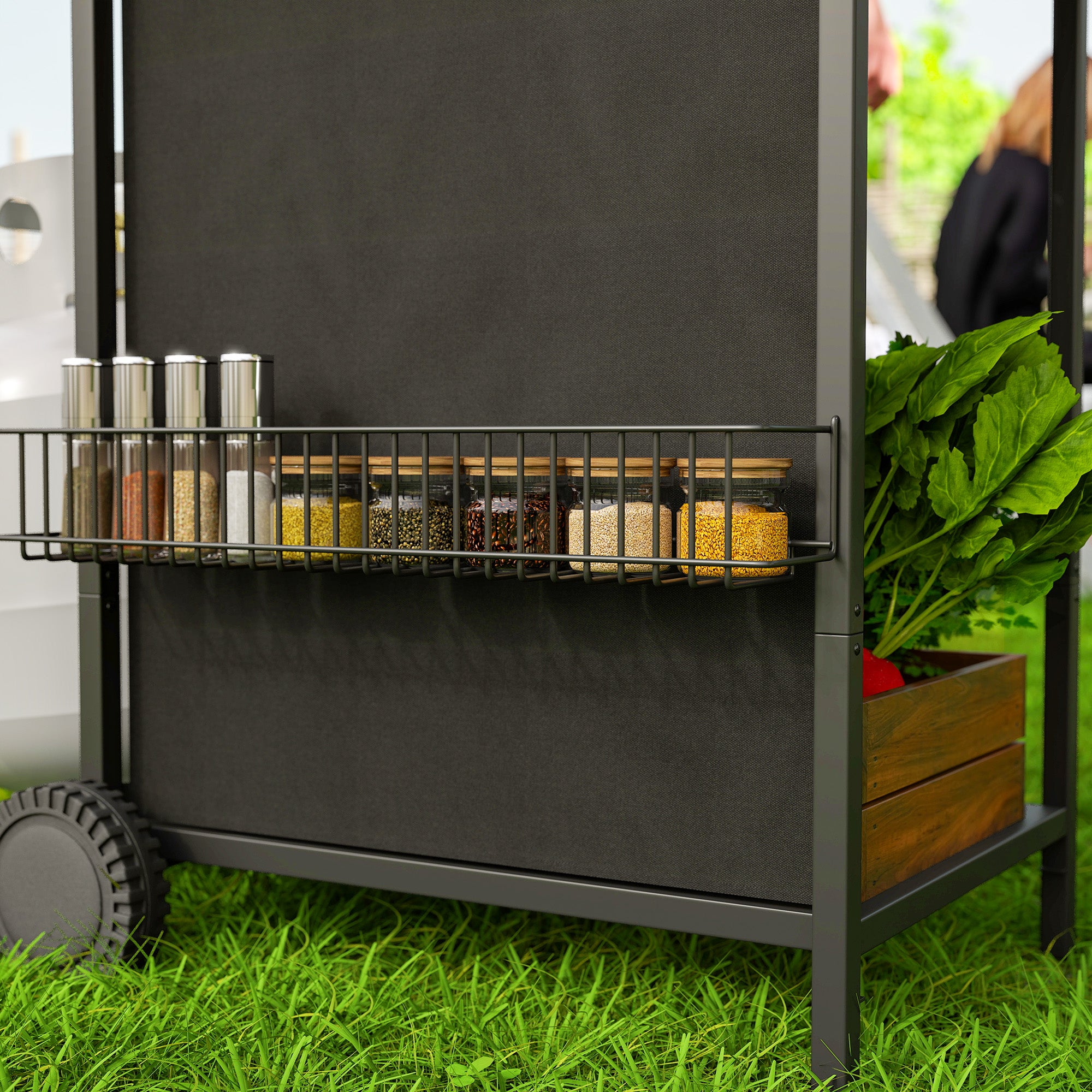 Outsunny 3+1 Burner Gas BBQ Grill, Portable Gas Barbecue Grill with Built-in Thermometer, Lid, Side Table, Shelf, Spice Rack, Wheels, Grease Cup for Garden Party Outdoor Cooking, Black