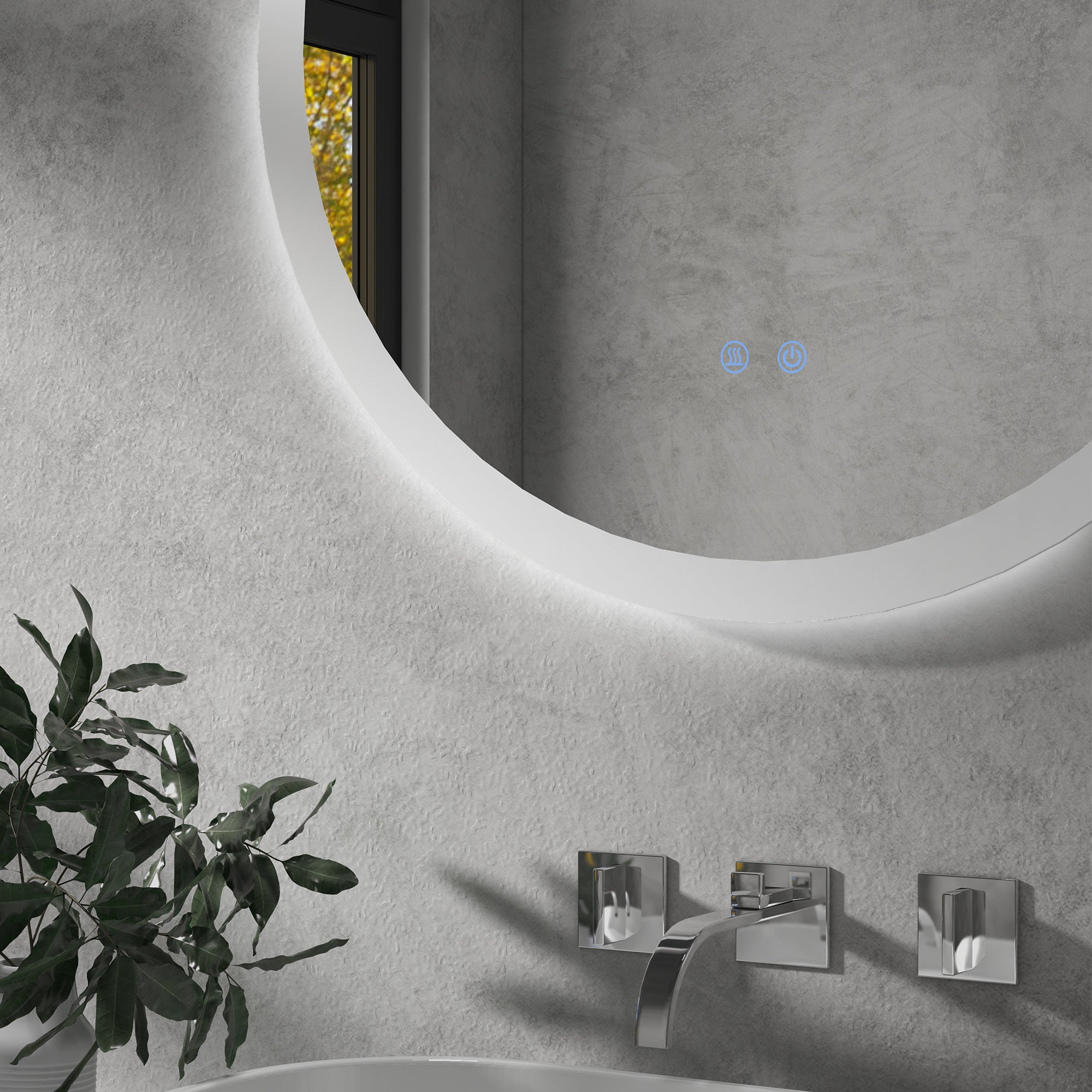 kleankin Round Bathroom Mirror with LED Lights, Wall-Mounted Dimmable Makeup Mirror with 3 Temperature Colours, Defogging Film, Memory Function, Hardwired, 60 x 60\'c2\'a0cm