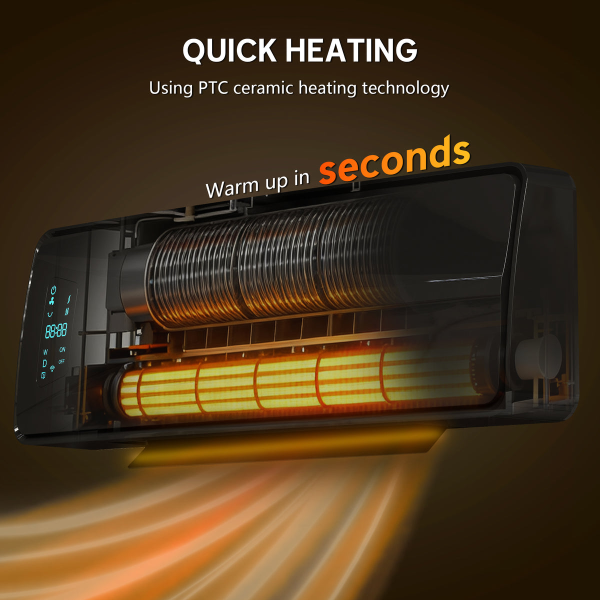 HOMCOM 2000W PTC Ceramic Fan Heater, Wall Mounted, 30° Oscillation, 54L x 18.7W x 14.5H cm - Black