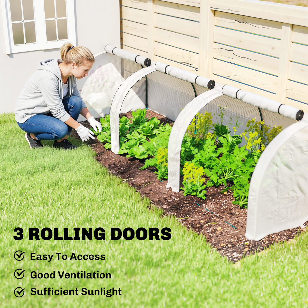 Outsunny 295 x 100 cm Low Tunnel Greenhouse - White