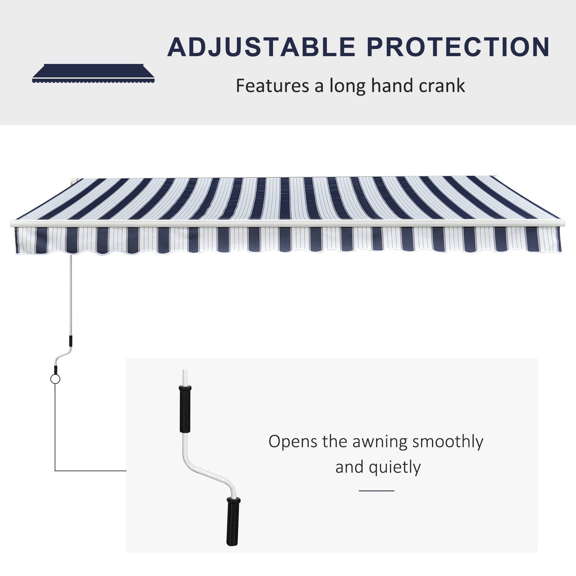 Outsunny Manual Retractable Awning, 3.5x2.5 m-Dark Blue/White Stripes