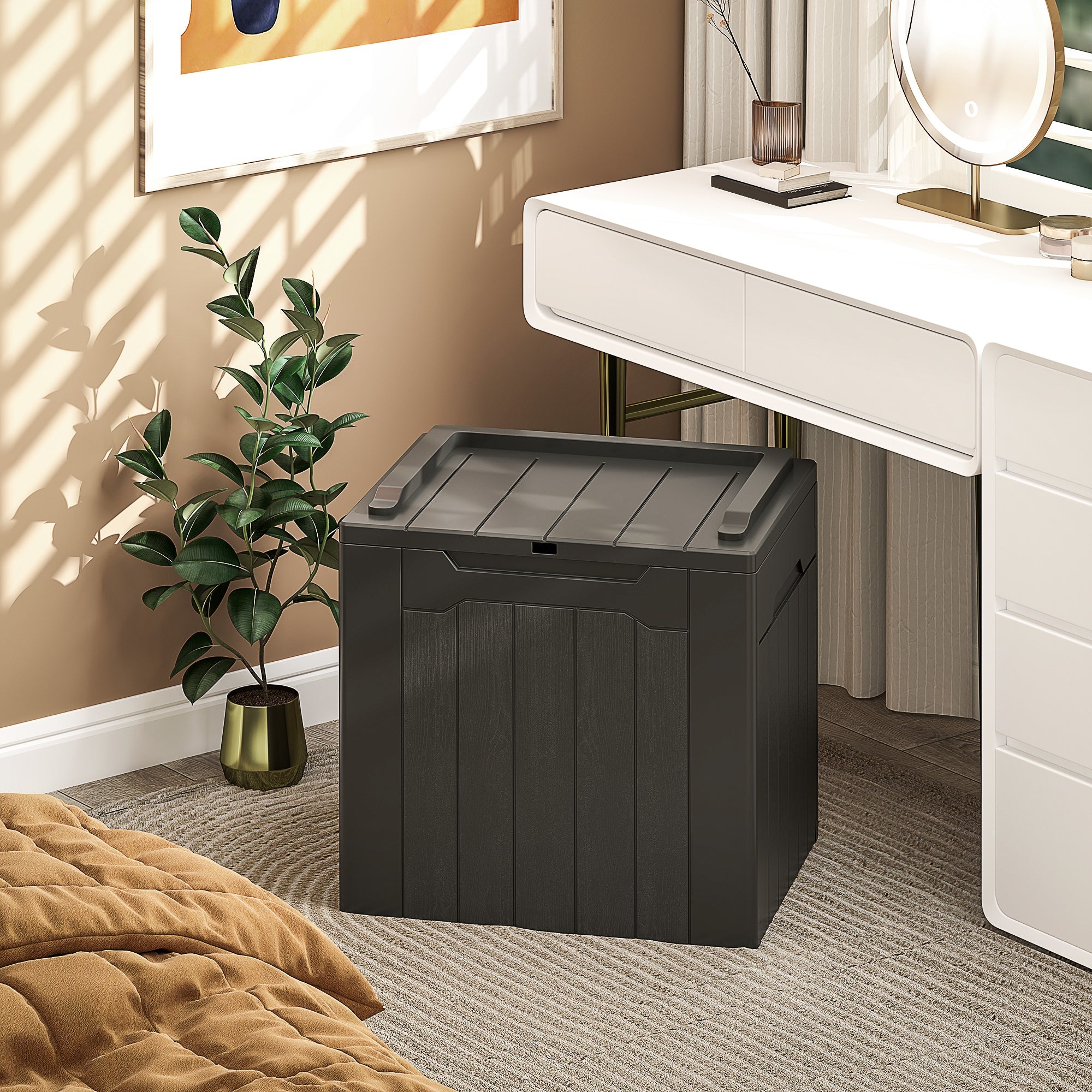 HOMCOM 107 L Plastic Storage Chest with Lid - Charcoal Grey