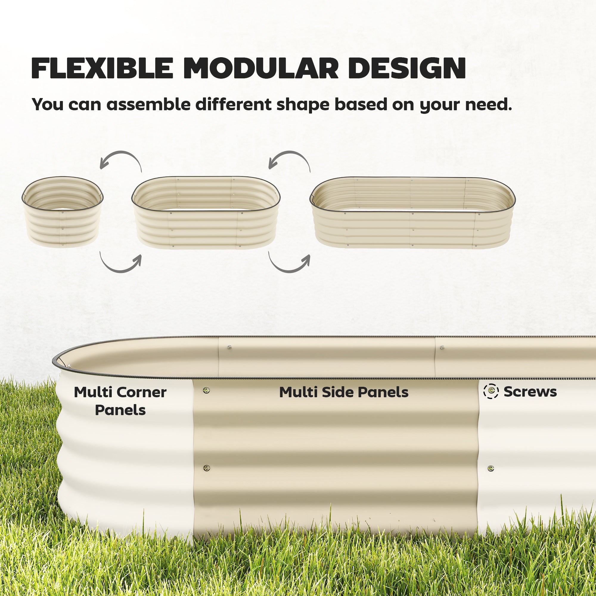 Outsunny Galvanised Raised Garden Bed, Metal Planter Box with Safety Edging, for Flowers, Herbs, Succulents, Cream White