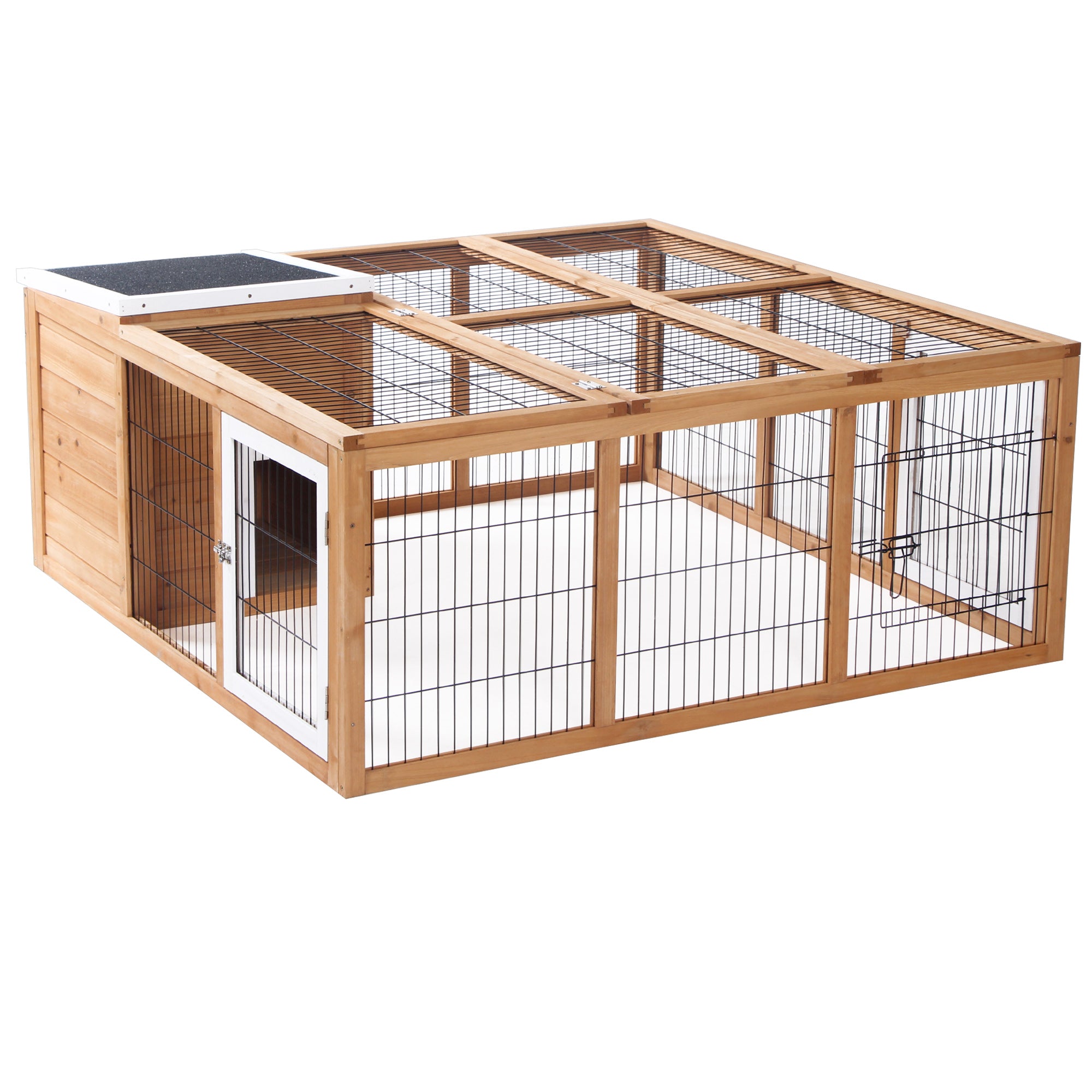PawHut Rabbit Hutch Outdoor, Guinea Pig House, Bunny Run Cage with Openable Top for 1–2 Rabbits, Yellow