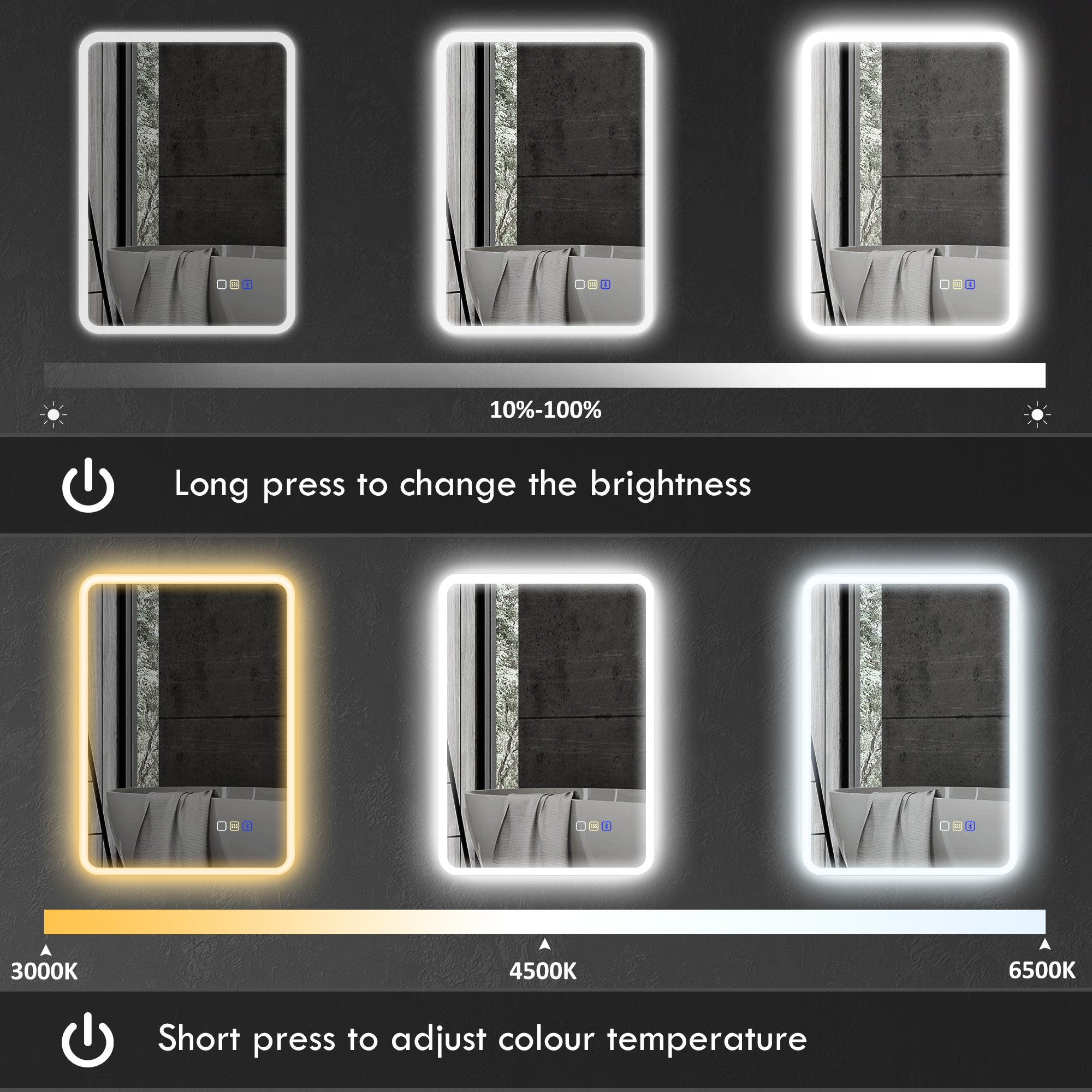 HOMCOM 50 x 70 cm Backlit Illuminated Bathroom Mirror with LED Lights and Bluetooth - Silver Tone