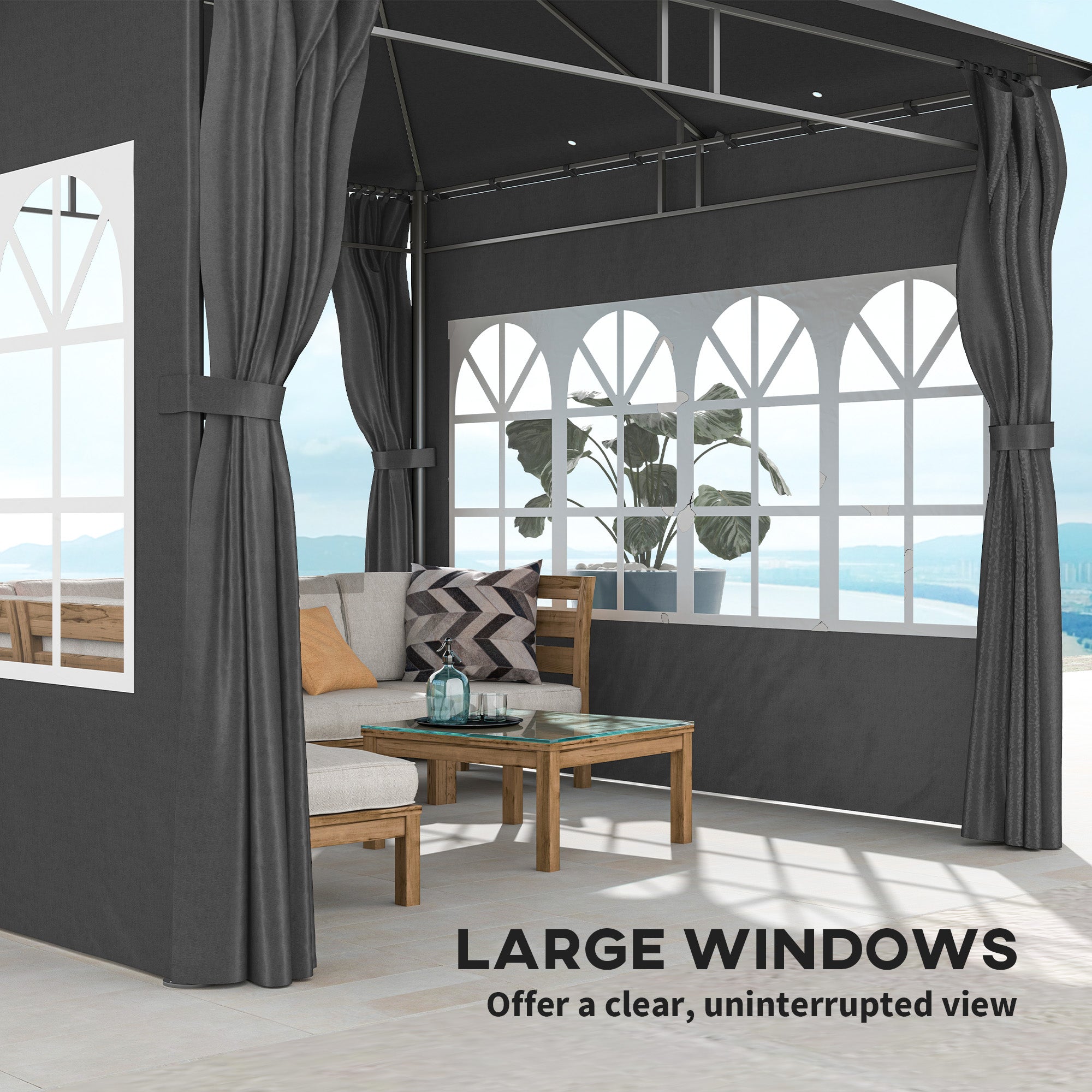 Outsunny 3 x 3 m Garden Gazebo, Double Roof Metal Gazebo with Removable Sidewalls and Church Windows, Outdoor Canopy Shelter, Dark Grey