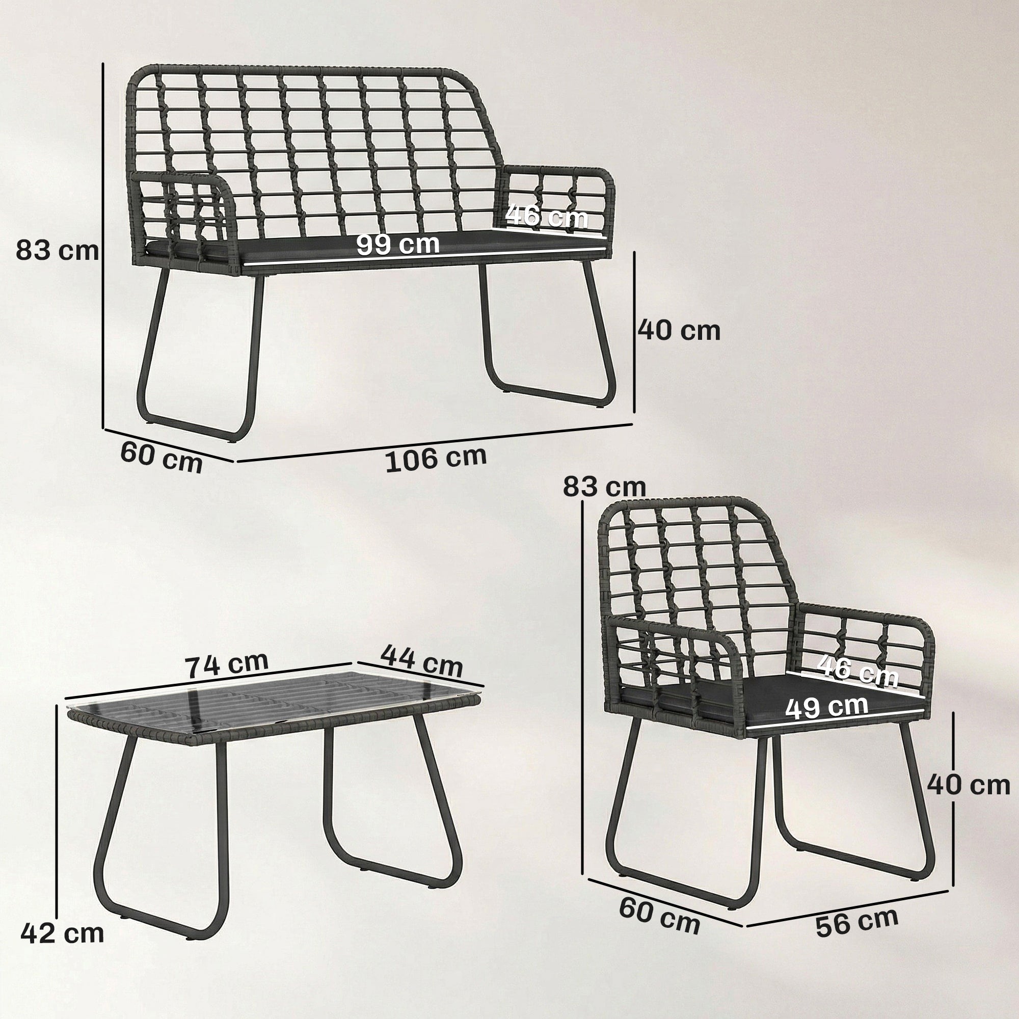 Outsunny 4 Piece Rattan Garden Furniture Set, Outdoor Patio Furniture with Loveseat, Armchairs and Coffee Table