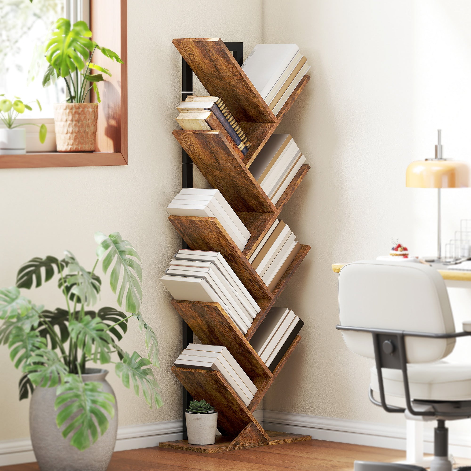 HOMCOM Eight-Section Tree Bookcase - Wood-Effect