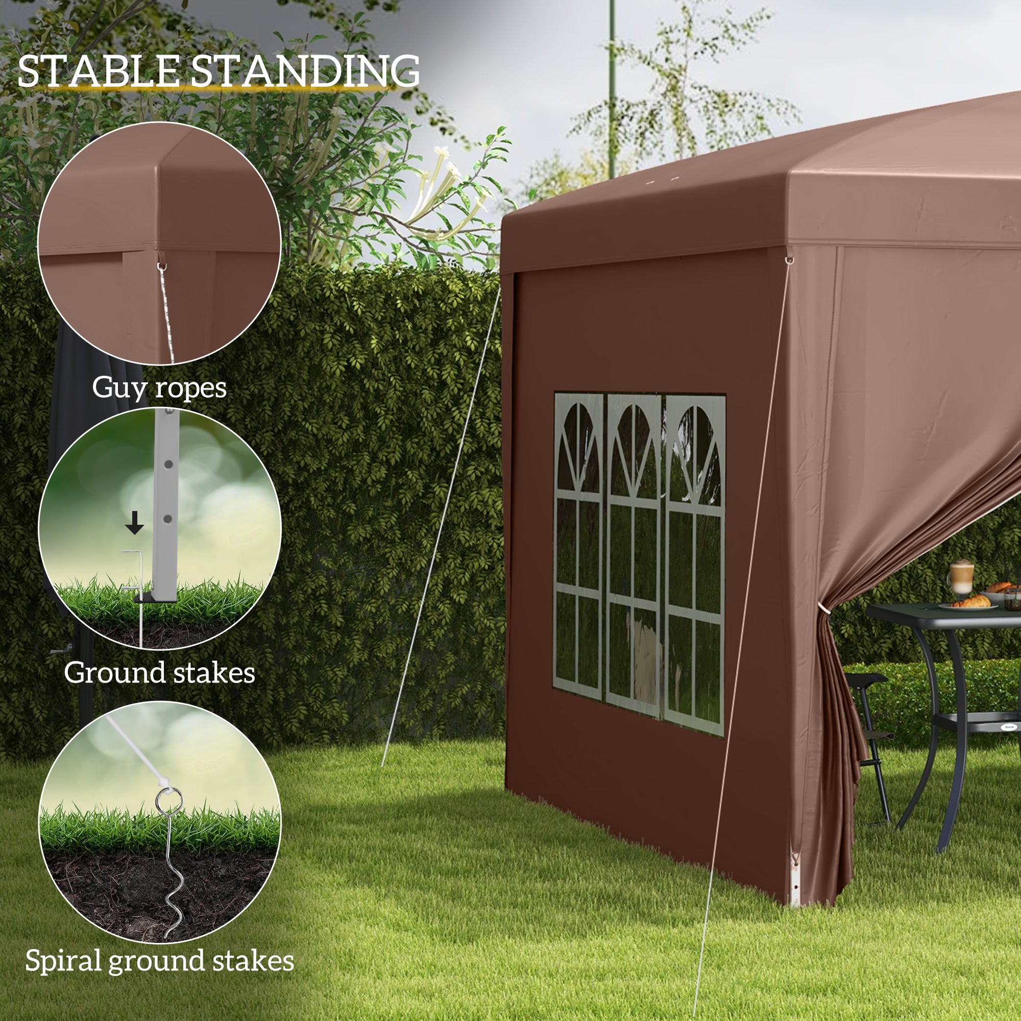 Outsunny 3 x 3 m Pop Up Gazebo, Wedding Party Canopy Tent Marquee with Carry Bag and Windows, Coffee