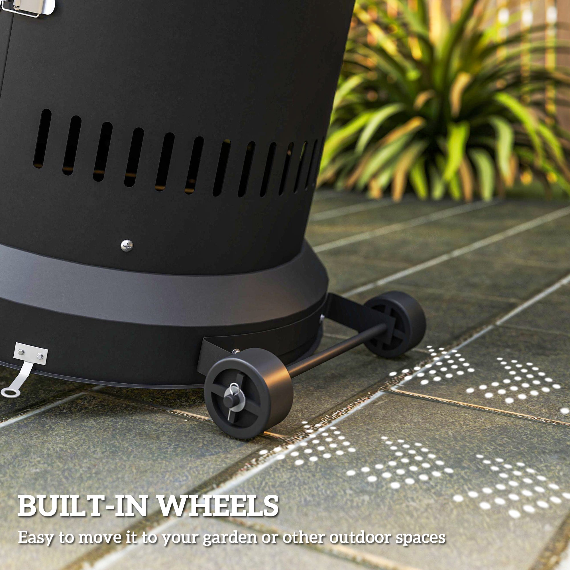 Outsunny 11 KW Freestanding Gas Patio Heater, Adjustable Outdoor Garden Propane Heater with Tip-Over Switch, Wheels, Pulse Ignition, Tank Room with Openable Door, Black