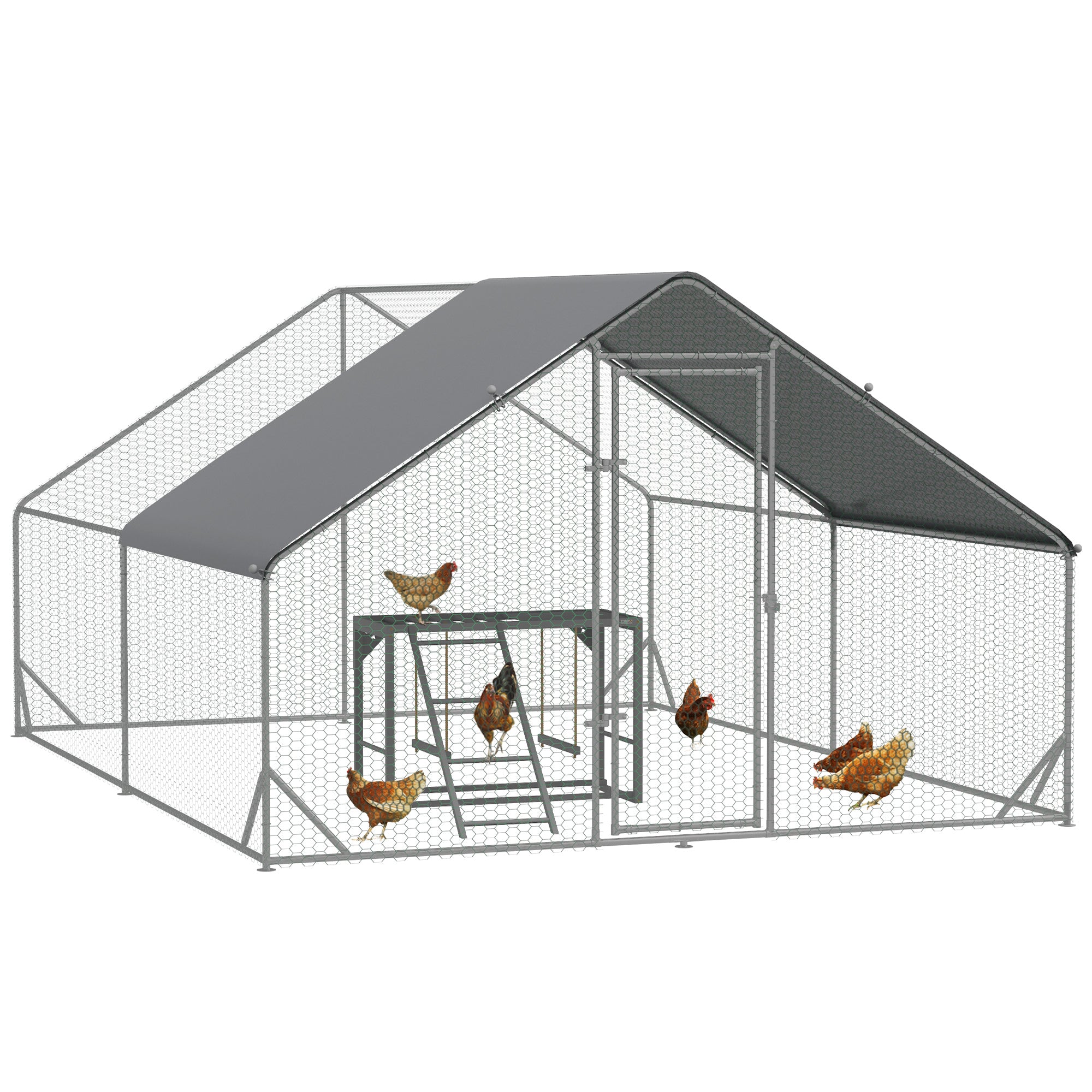 PawHut Walk In Chicken Run with Chicken Activity Shelf and Cover, 3 x 4 x 2m