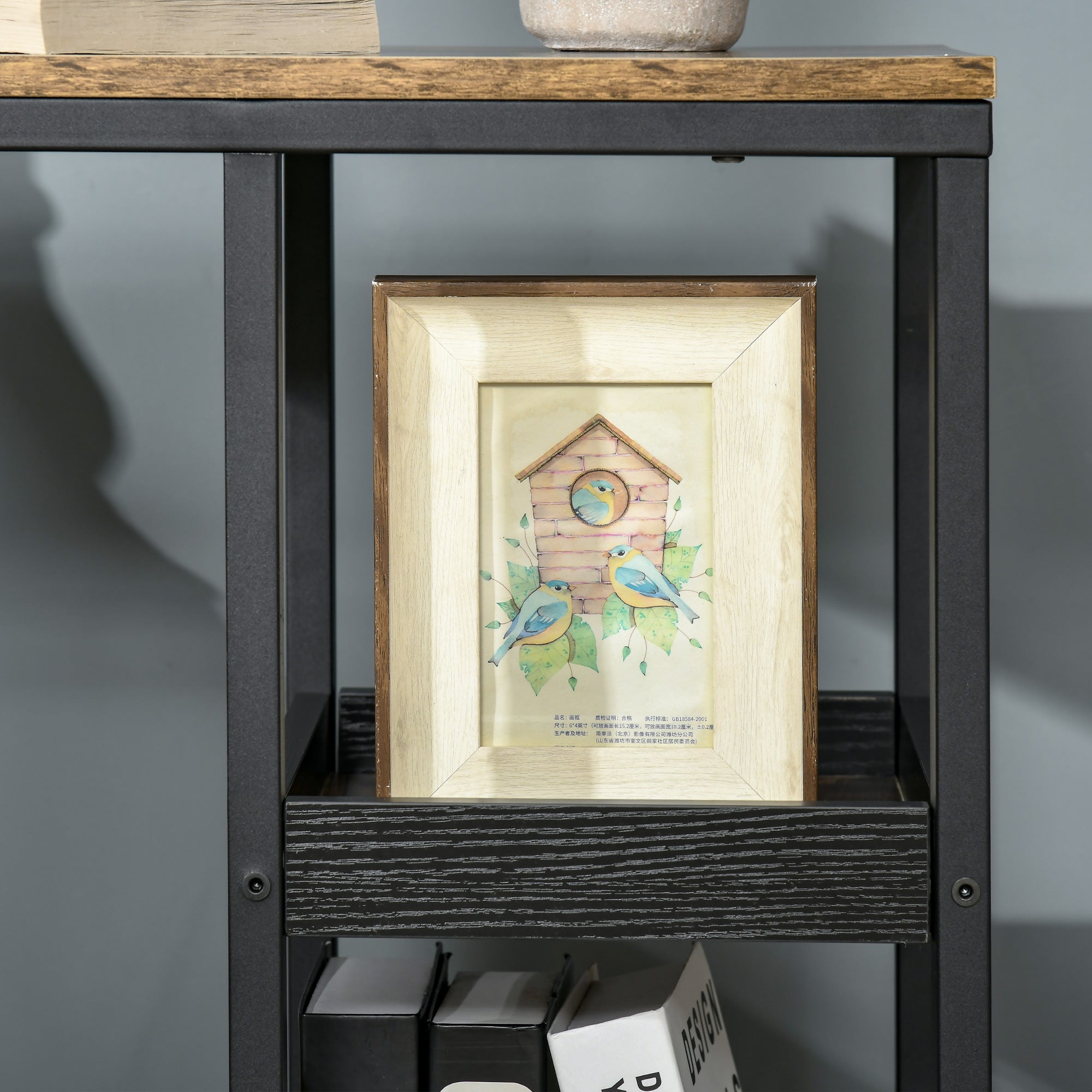 HOMCOM Mobile Sofa Side Table Set of 2, Industrial C-Shaped Rolling Couch Table with 3-Tier Storage Shelving Four Lockable Wheels Steel Frame, Dark Brown