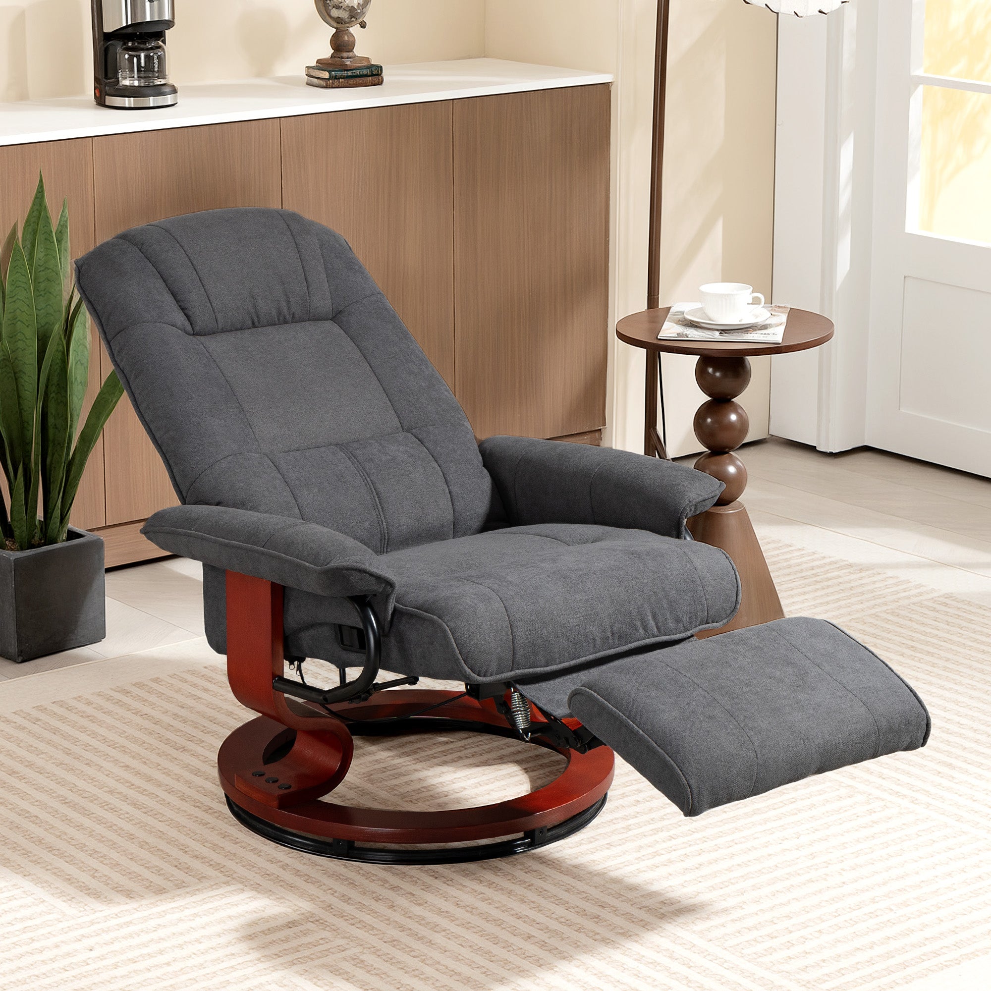 HOMCOM Reclining Swivel Chair, with Footrest - Grey