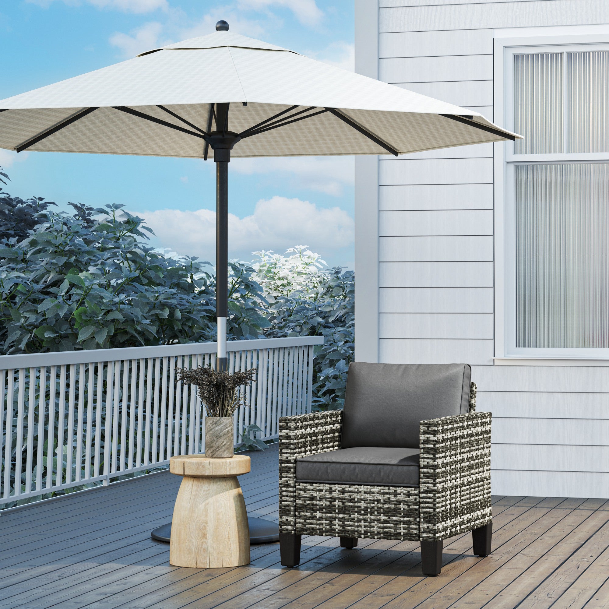 Outsunny Single Rattan Armchair, with Cushions - Light Grey