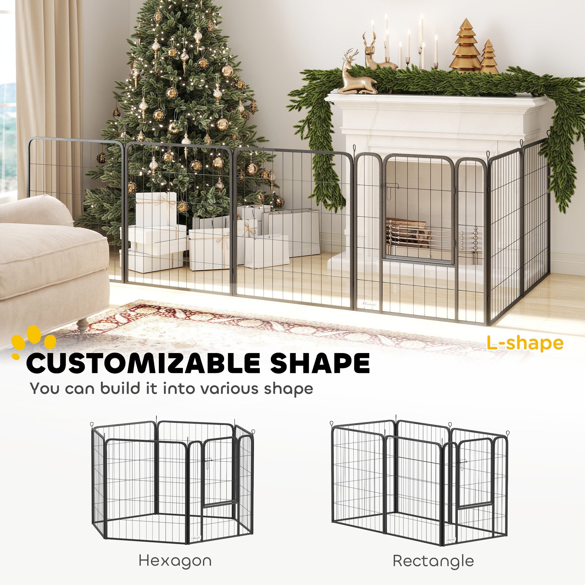 PawHut 6 Panels Heavy Duty Dog Playpen with Secure Door, for Indoor Outdoor, for Garden, Camping, 80cm High