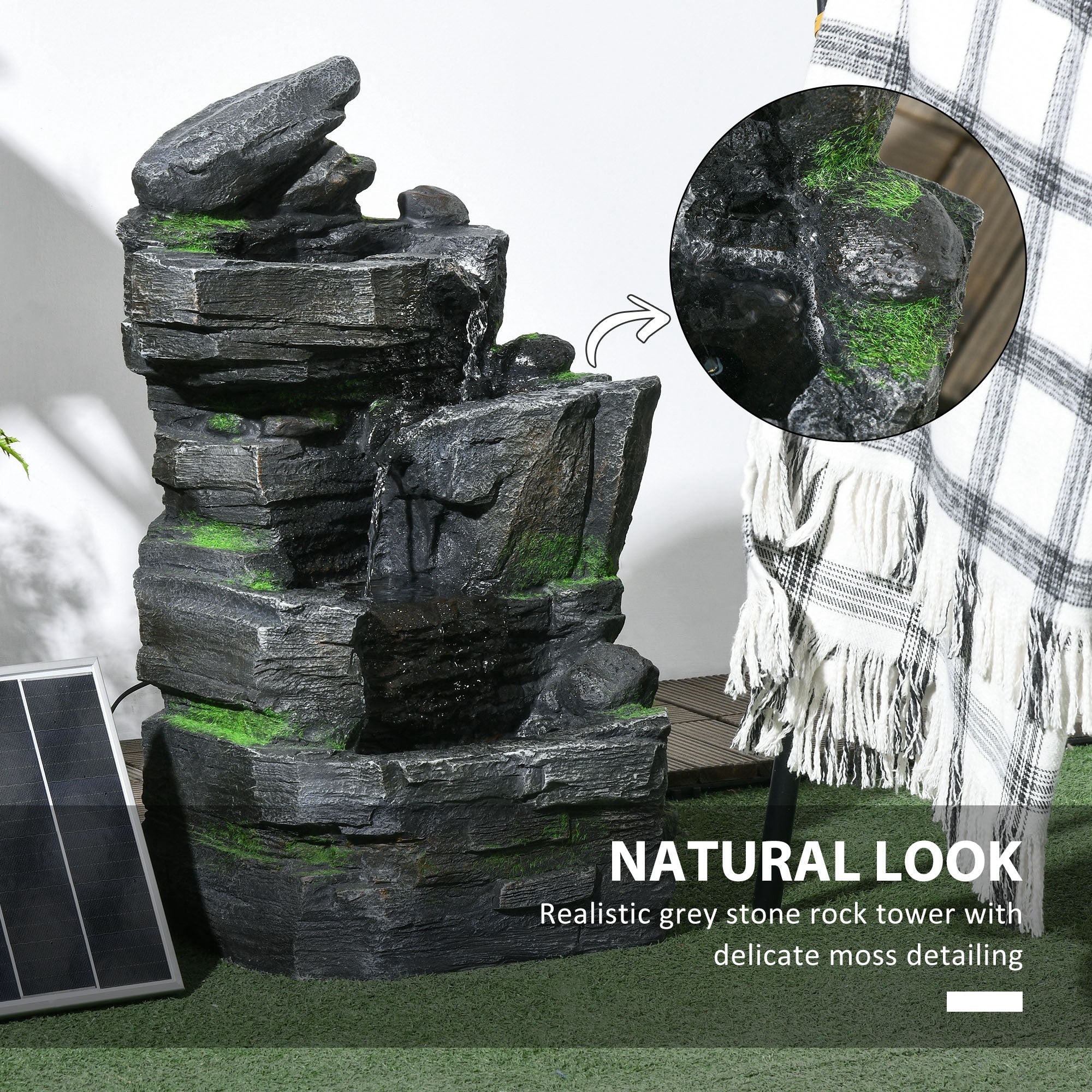 Outsunny Garden Water Feature with LED Lights - Dark Grey