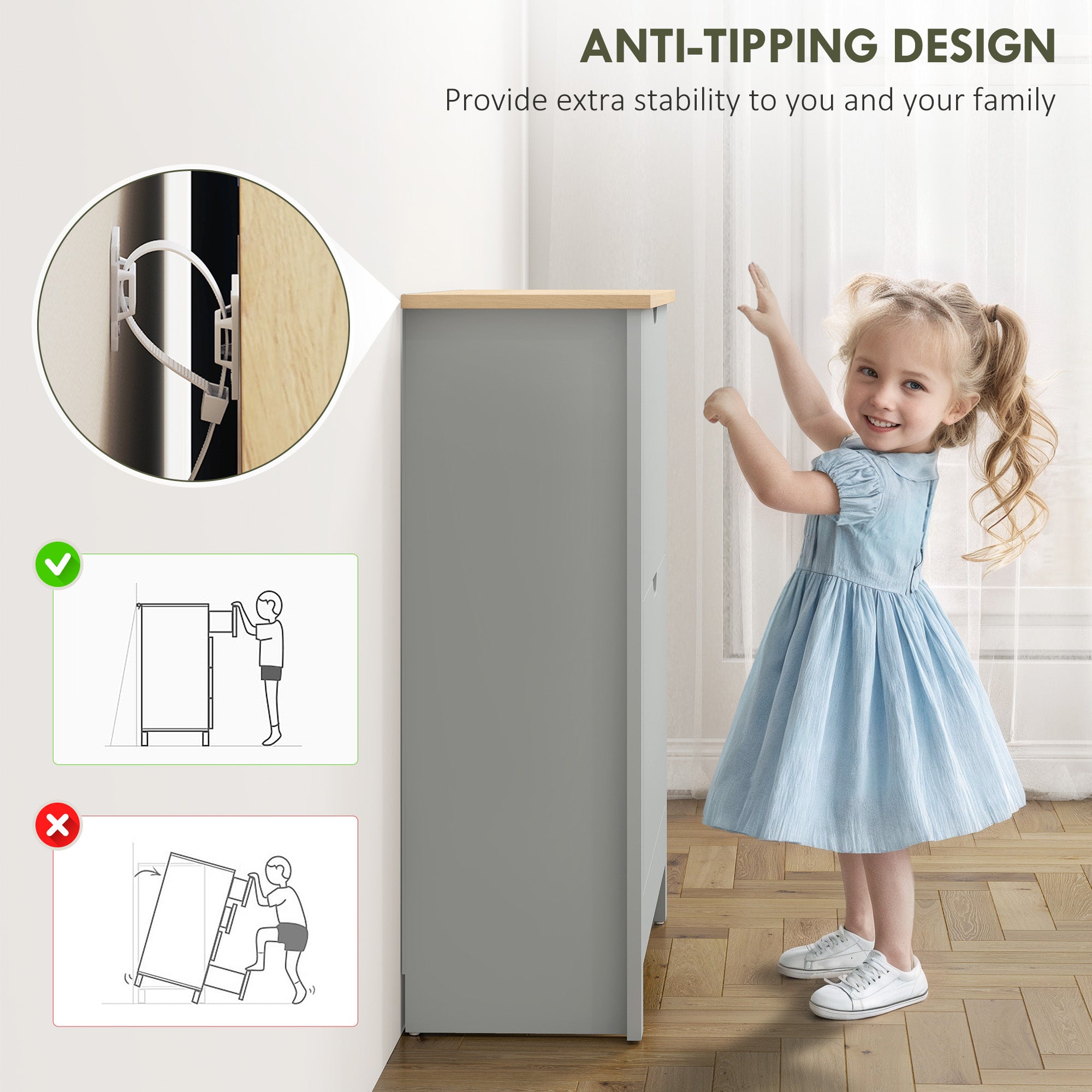 HOMCOM Slim Shoe Cabinet, Narrow Shoe Cupboard with 2 Flip Drawers, Adjustable Shelves for 12 Pairs of Shoes, Light Grey