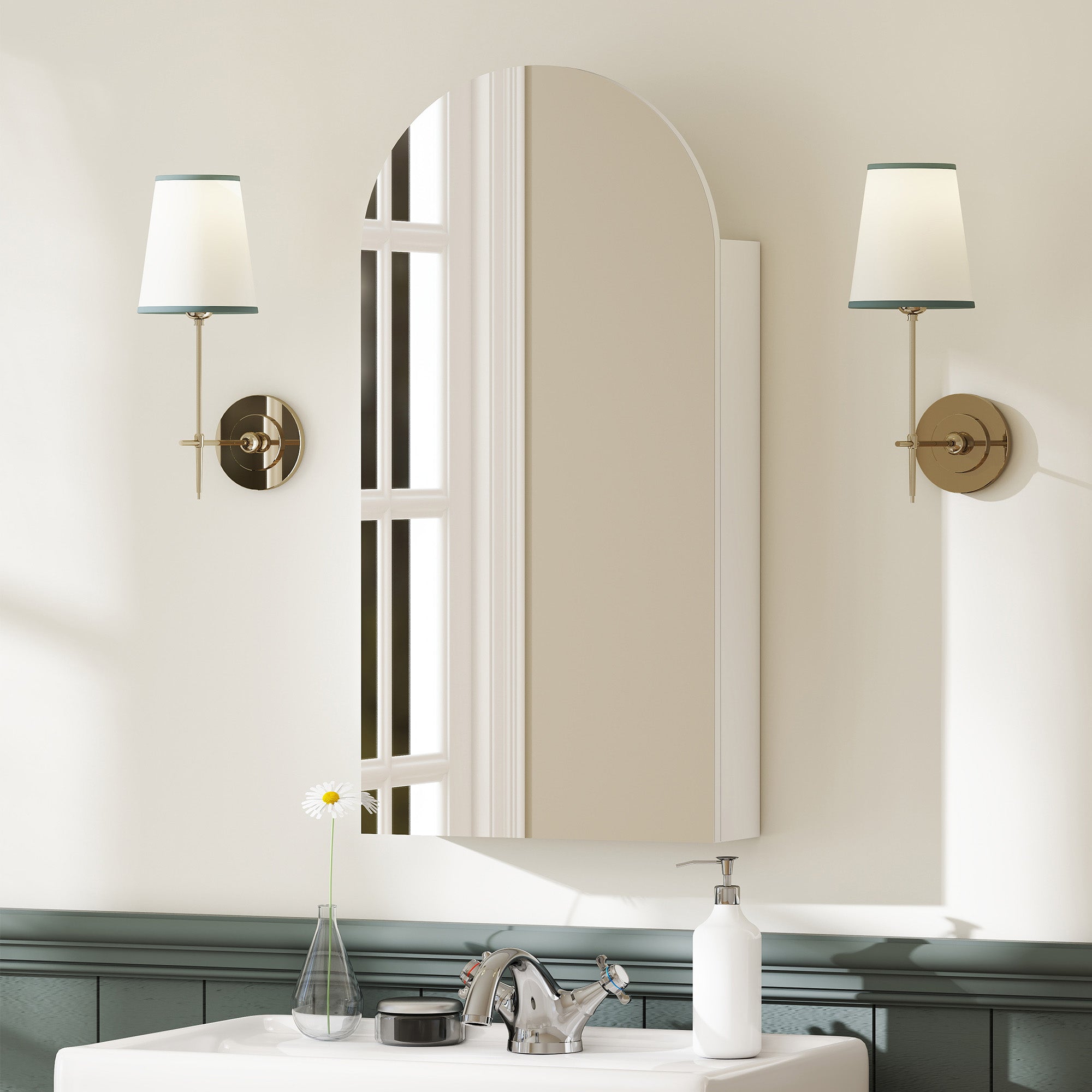 HOMCOM Arched Bathroom Mirror Cabinet with Adjustable Glass Shelves - White