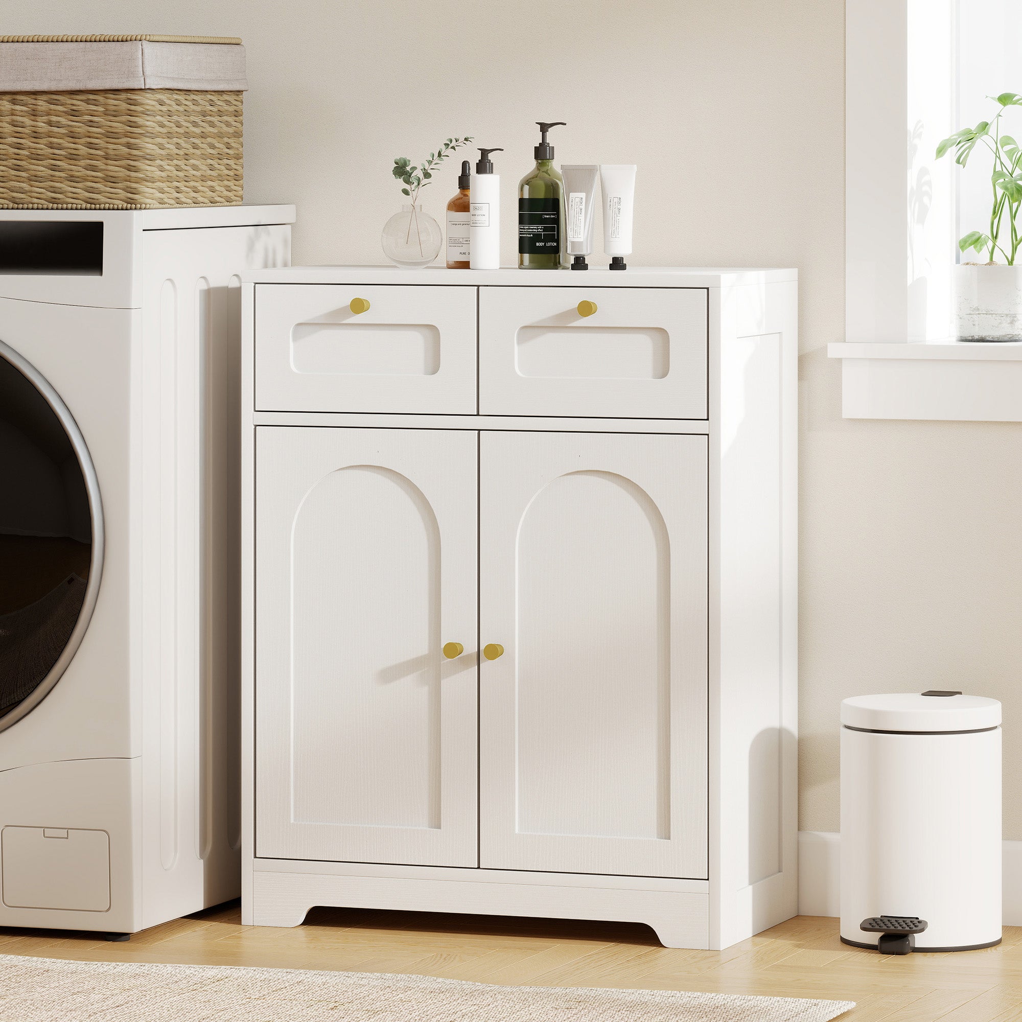 HOMCOM Bathroom Floor Cabinet with 2 Drawers - White