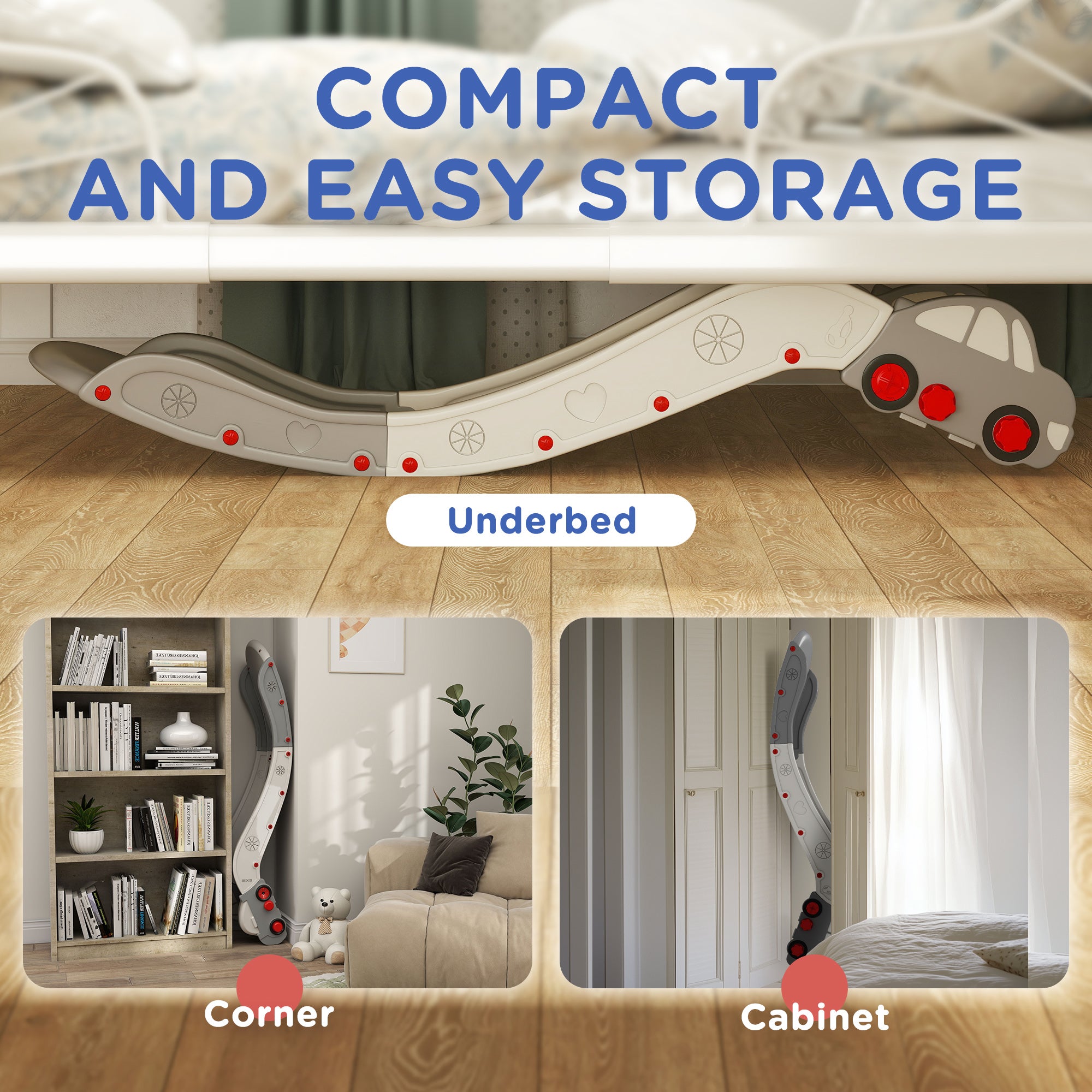 AIYAPLAY Kids Slide for Bed, Sofa, with Extended Length, Easy to assemble and Store, Grey