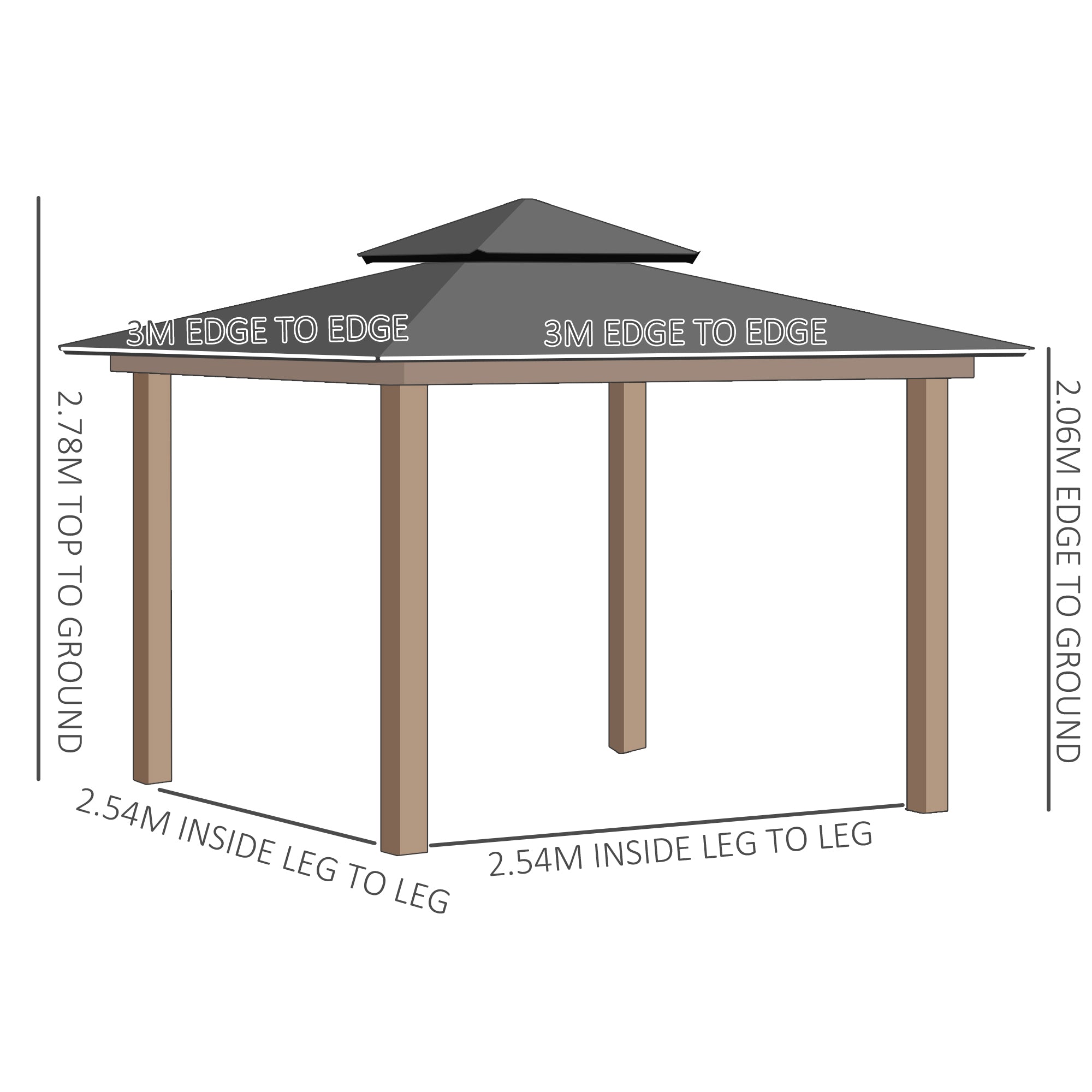 Outsunny 3 x 3 (m) Outdoor Polycarbonate Gazebo, Double\'c2\'a0Roof Hard Top Gazebo with\'c2\'a0Galvanised Steel Frame, Nettings\'c2\'a0&\'c2\'a0Curtains for Garden, Lawn, Patio and Deck, Khaki