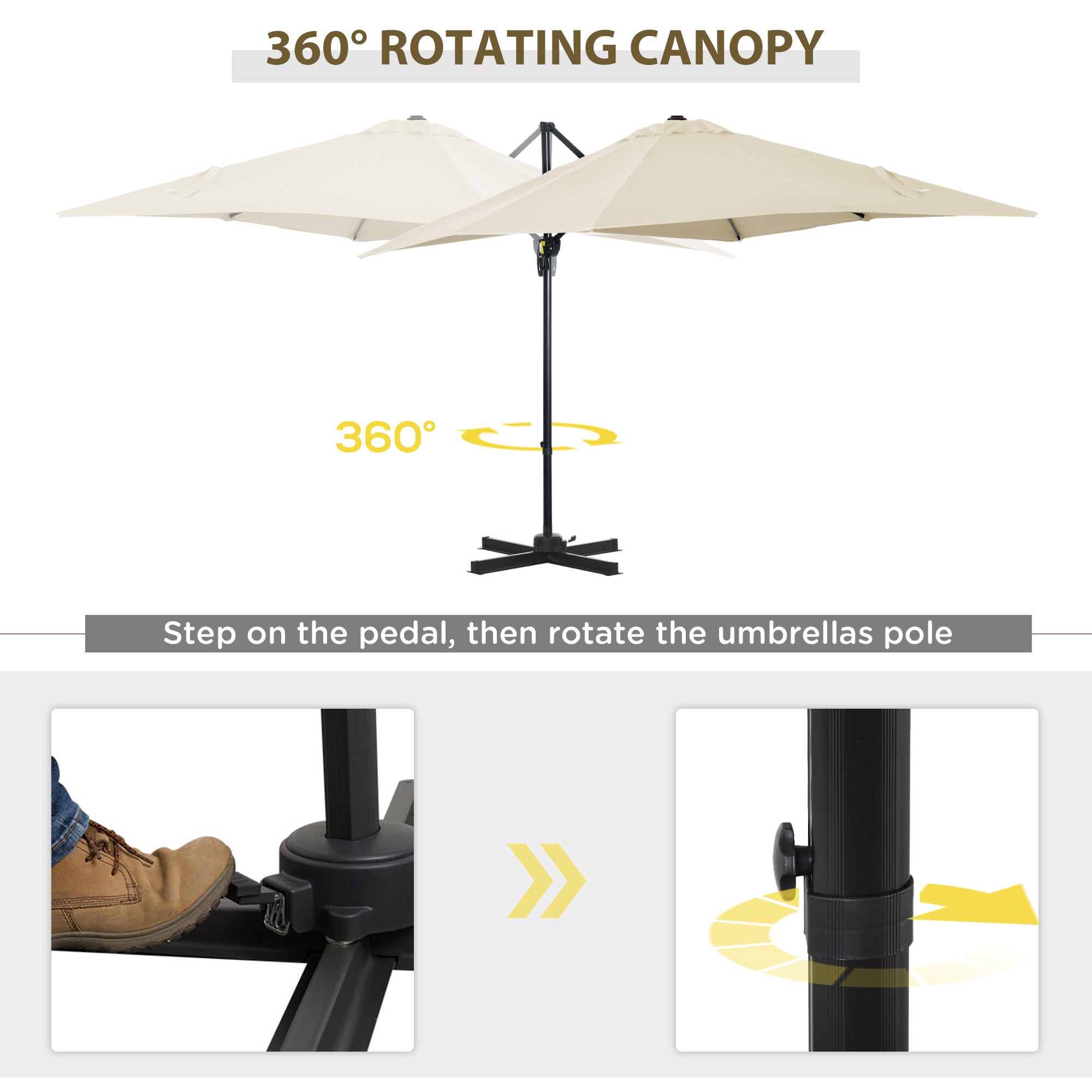 Outsunny 2.5 x 2.5m Patio Offset Parasol Umbrella Cantilever Hanging Aluminium Sun Shade Canopy Shelter 360\'c2\'b0 Rotation with Crank Handle and Cross Base, Cream White