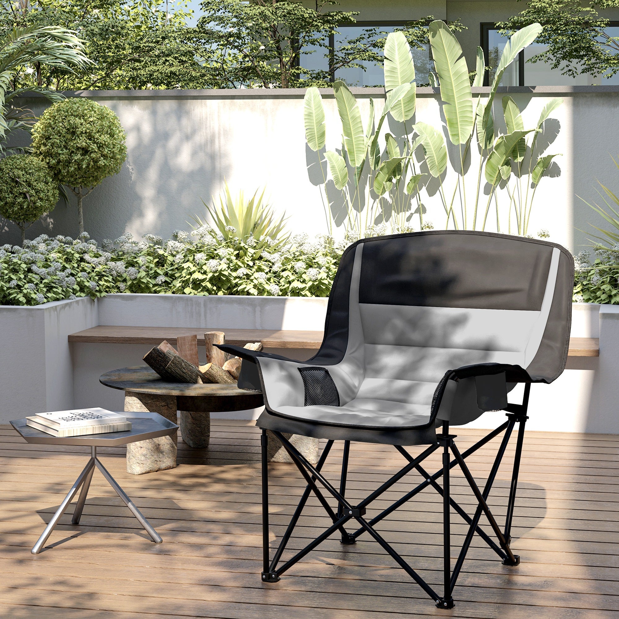 Outsunny Portable Padded Camping Chair, with Bag - Black/Grey