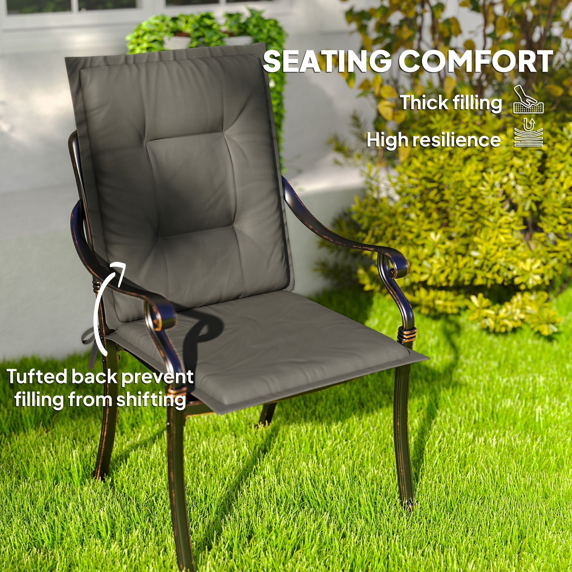 Outsunny Set of Four Padded Garden Seat Cushions - Light Grey