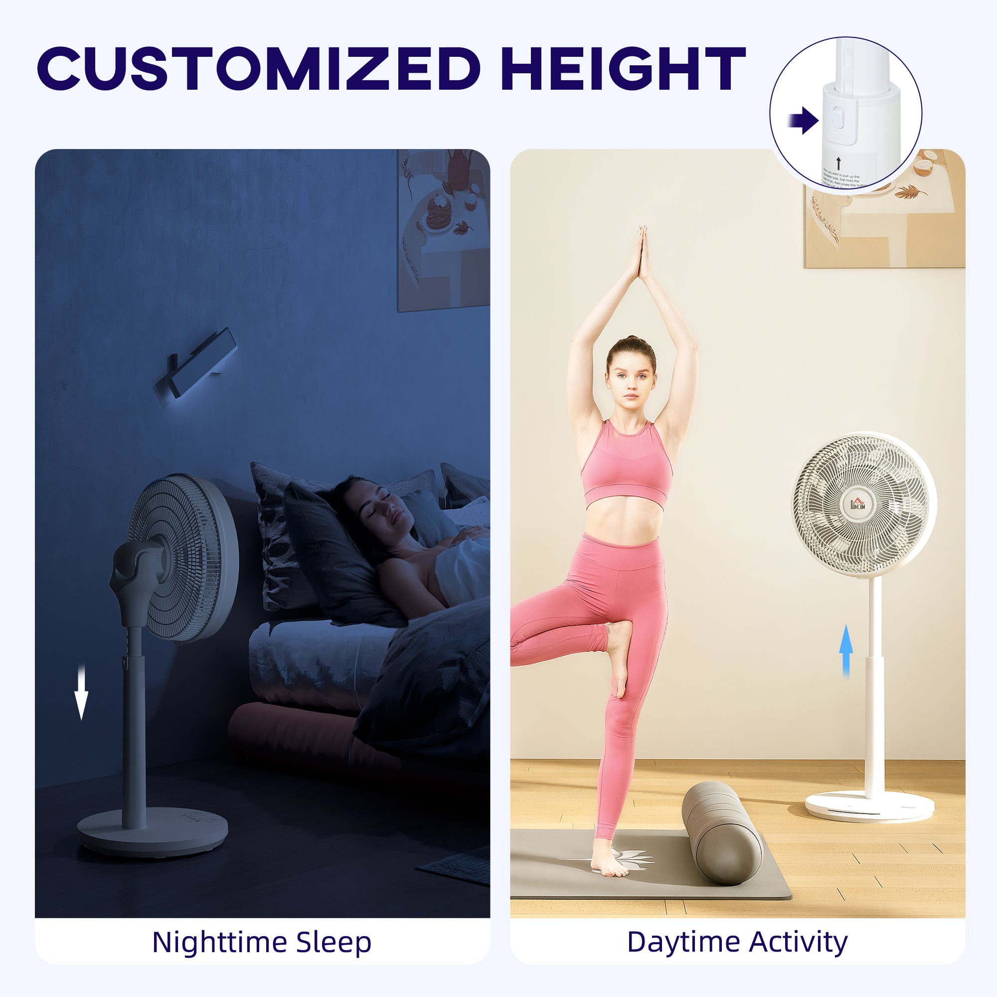 HOMCOM Pedestal Fan with Oscillating, Tilt, Adjustable Height, White