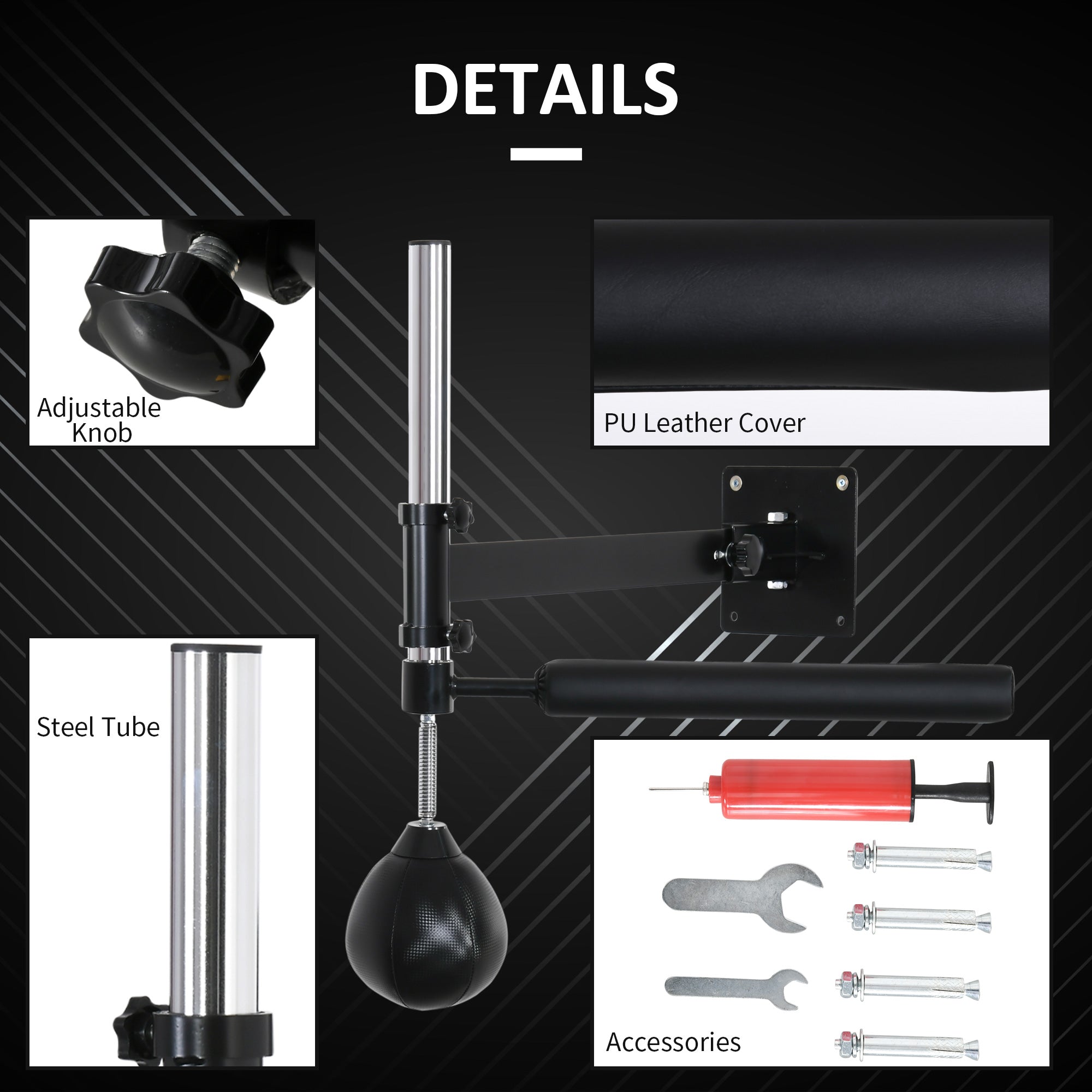 HOMCOM Wall Mount Height Adjustable Speed Bag Boxing, Height Adjustable Punching Bag, Training Kit