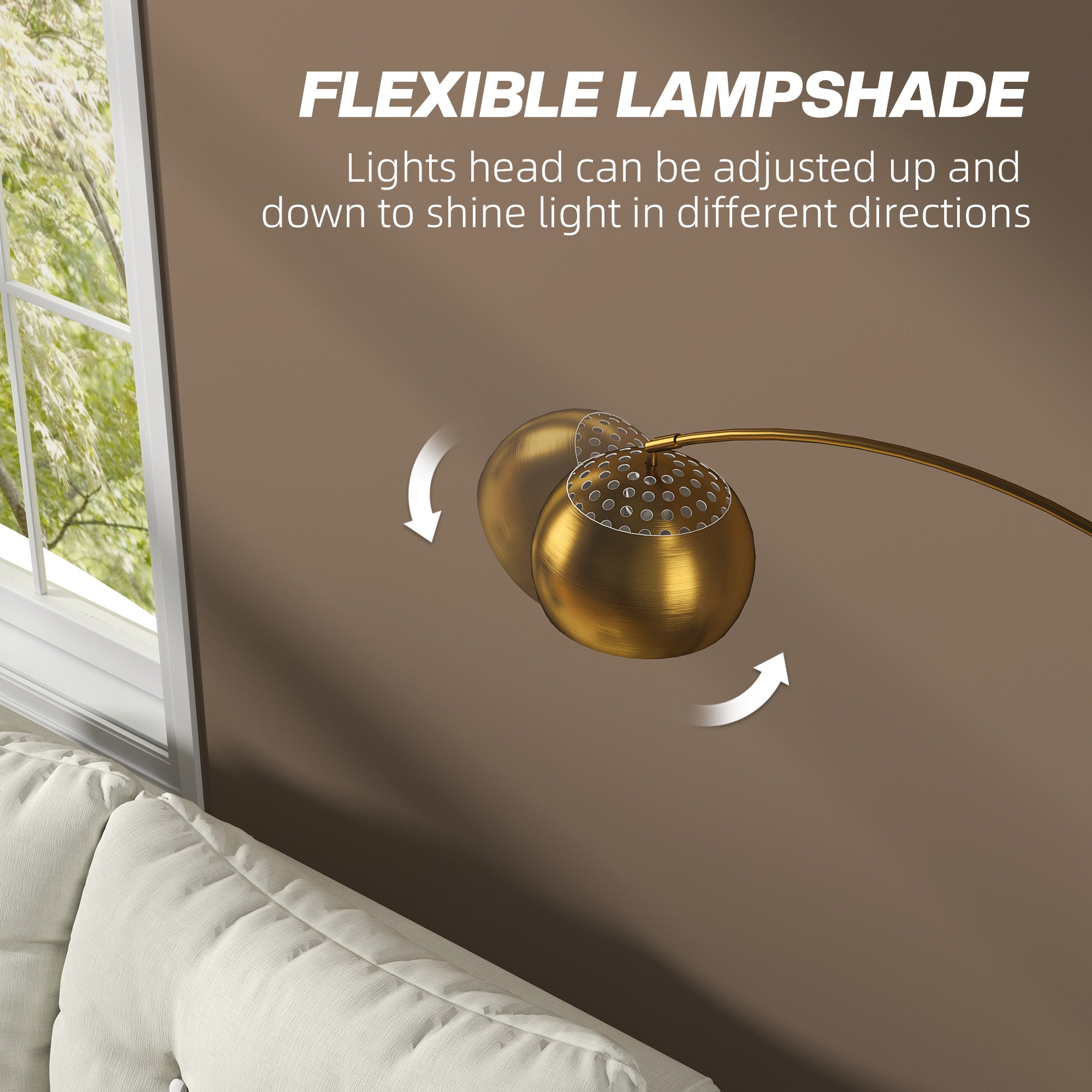 HOMCOM 180cm Arc Floor Lamp for Living Room, Home Offices, Bedrooms, Modern Standing Lamp with Foot Switch, Faux Black Marble Base and Bell Shade, Gold Tone